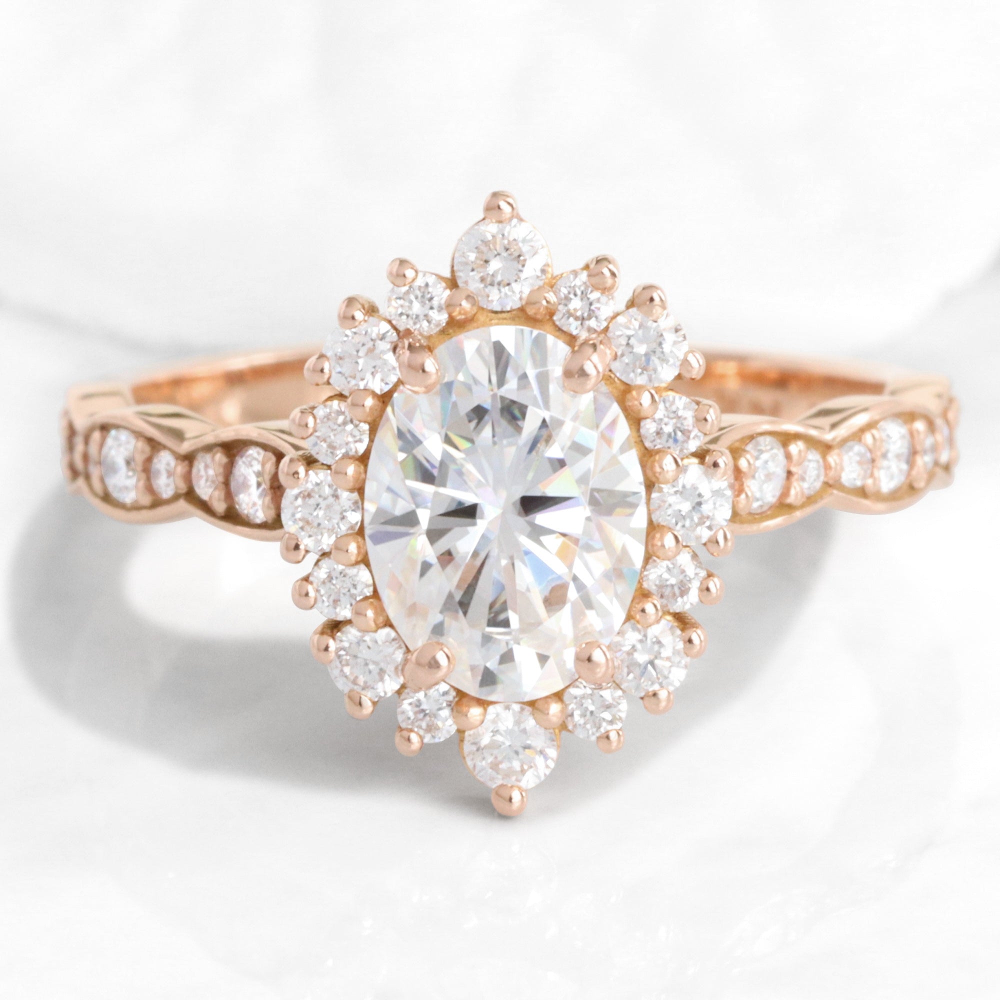 oval moissanite engagement ring gold halo diamond moissanite ring la more design jewelry