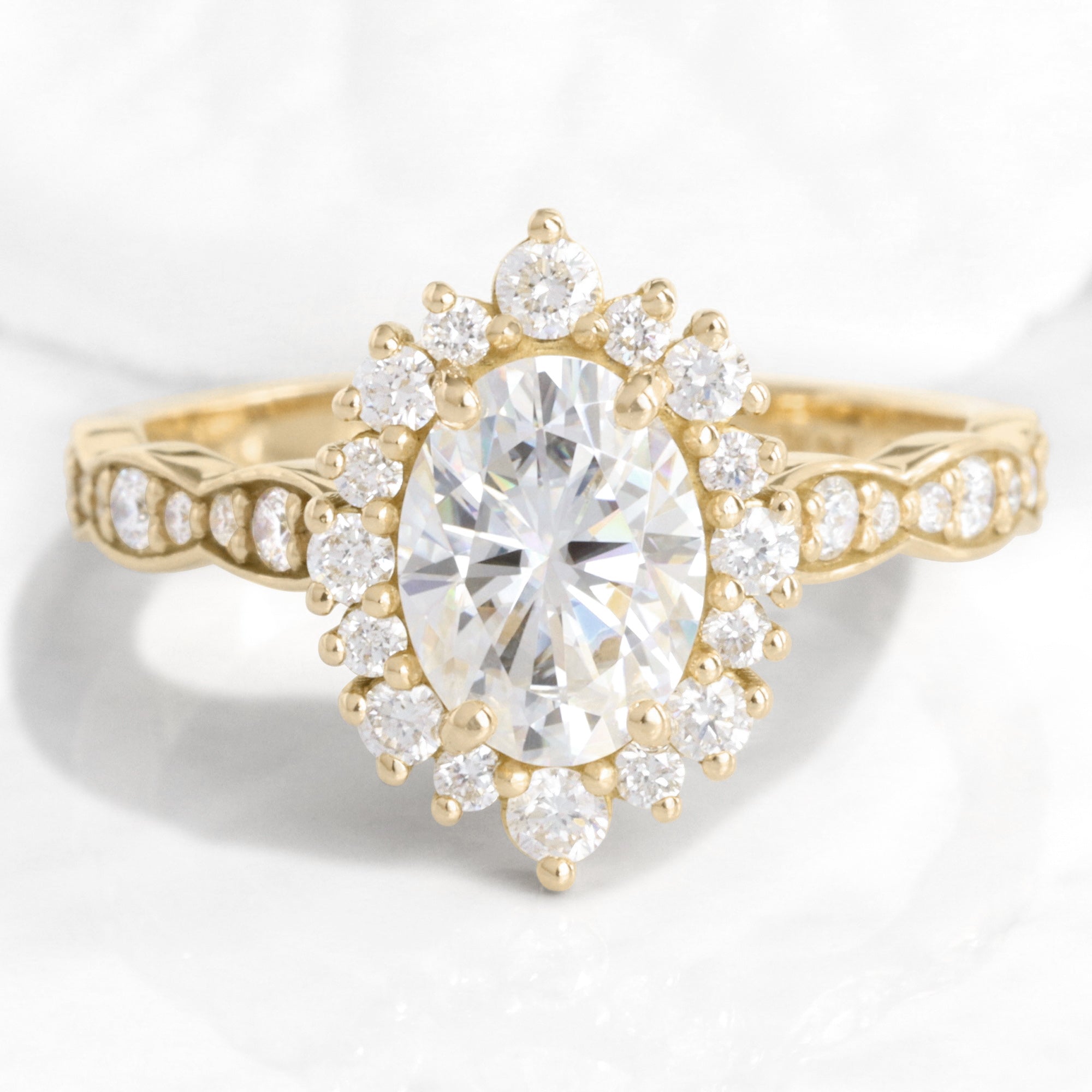 oval moissanite engagement ring gold halo diamond moissanite ring la more design jewelry