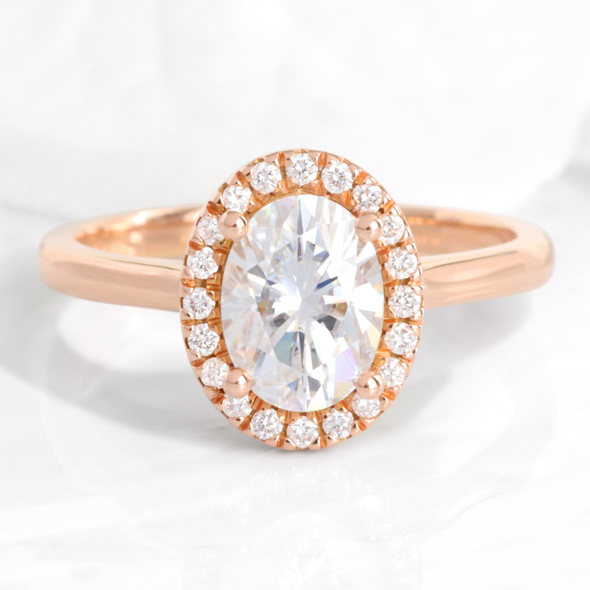 oval moissanite ring rose gold halo diamond moissanite engagement ring la more design jewelry