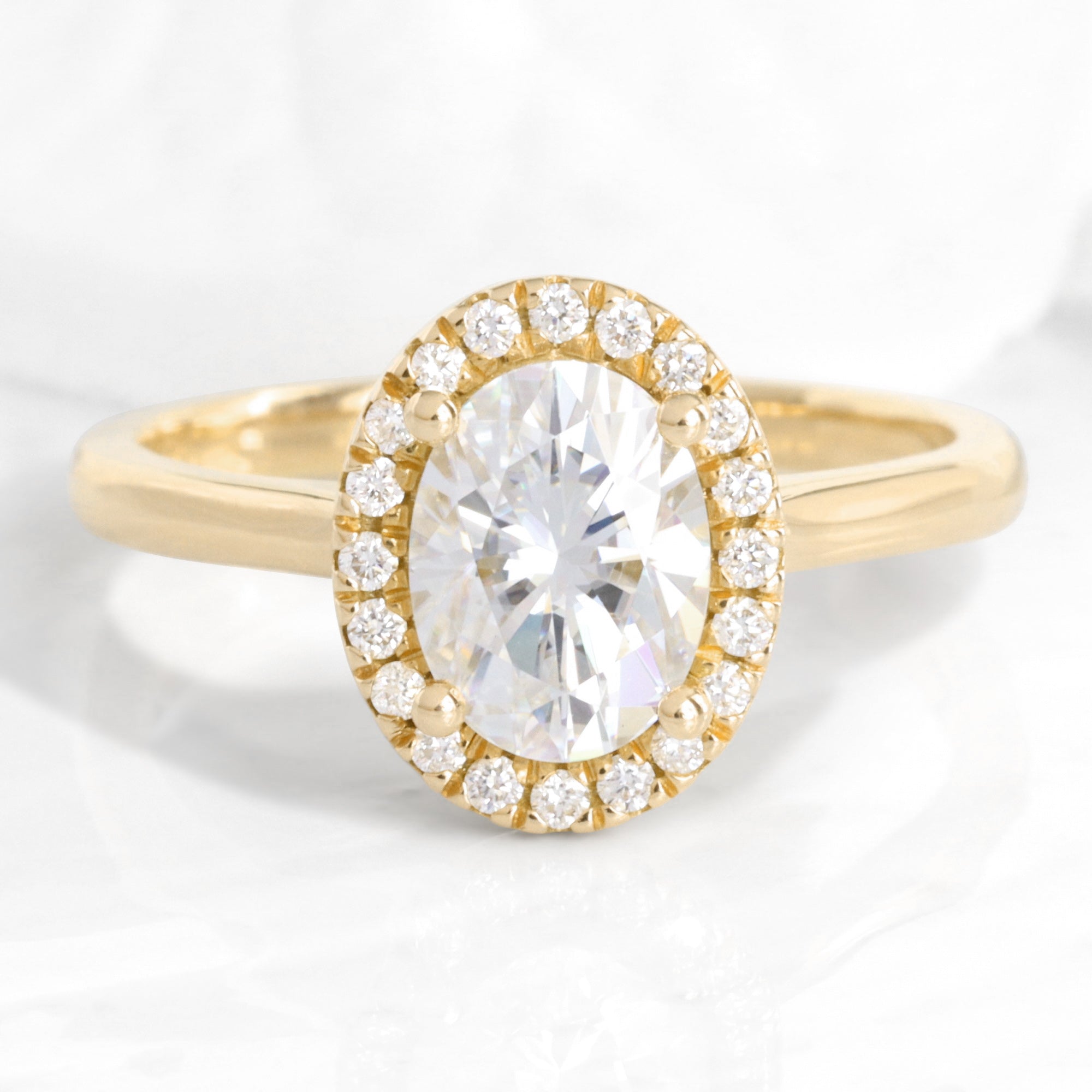 oval moissanite ring yellow gold halo diamond moissanite engagement ring la more design jewelry