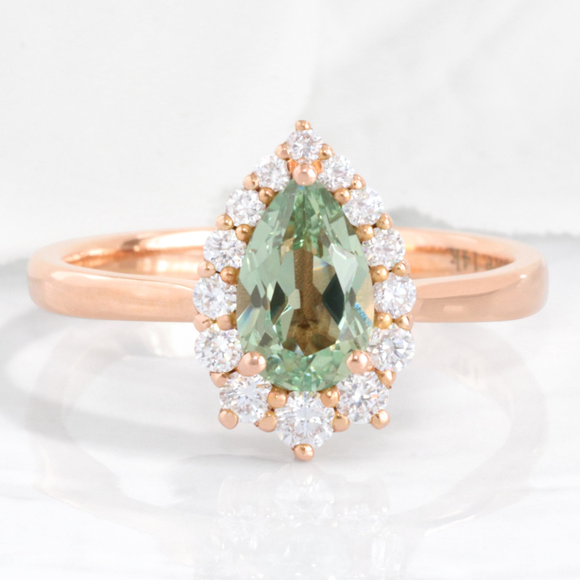 pear green sapphire engagement ring rose gold halo diamond sapphire cluster ring la more design jewelry