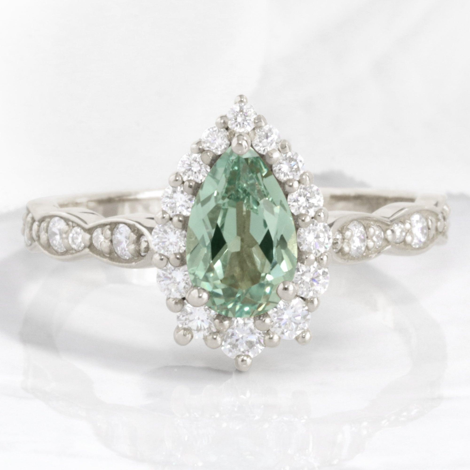 pear green sapphire engagement ring white gold halo diamond sapphire cluster ring la more design jewelry