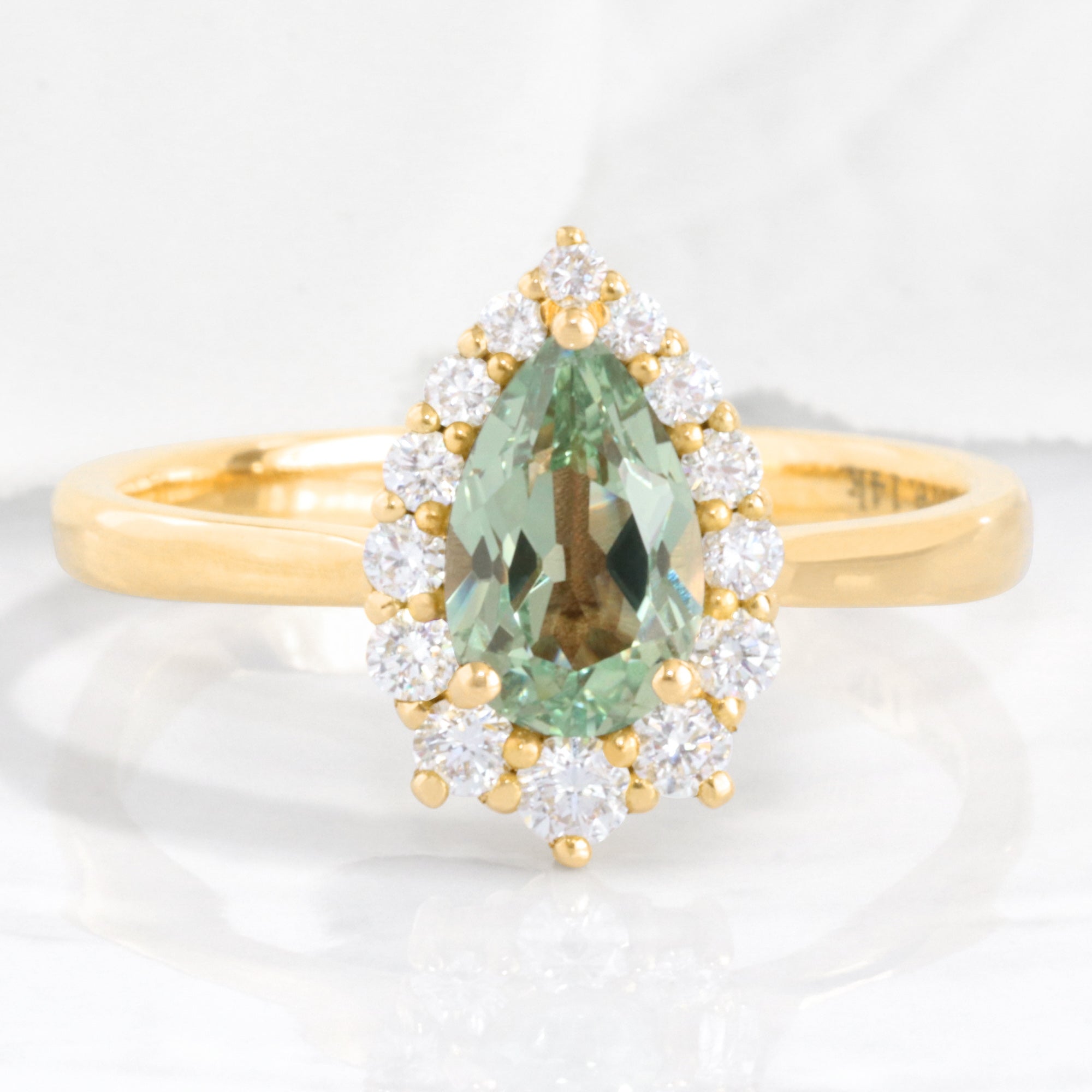 pear green sapphire engagement ring yellow gold halo diamond sapphire cluster ring la more design jewelry