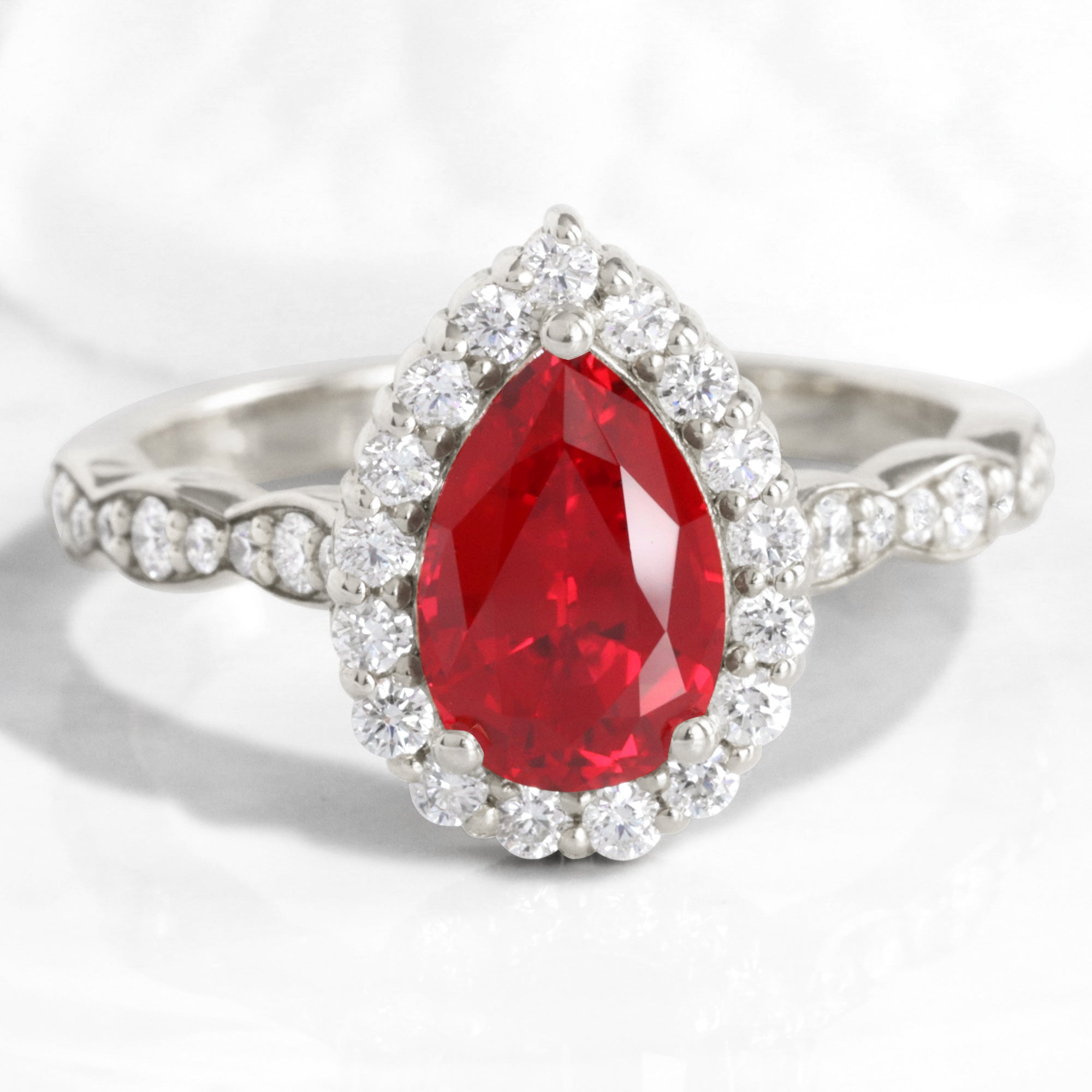 pear ruby engagement ring white gold halo diamond ruby ring la more design jewelry