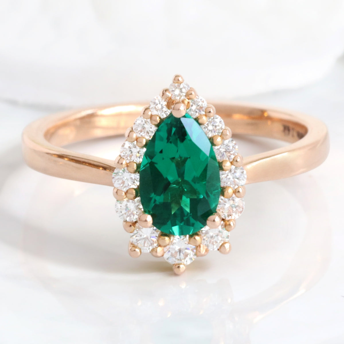 pear shaped emerald engagement ring rose gold halo diamond emerald cluster ring la more design jewelry