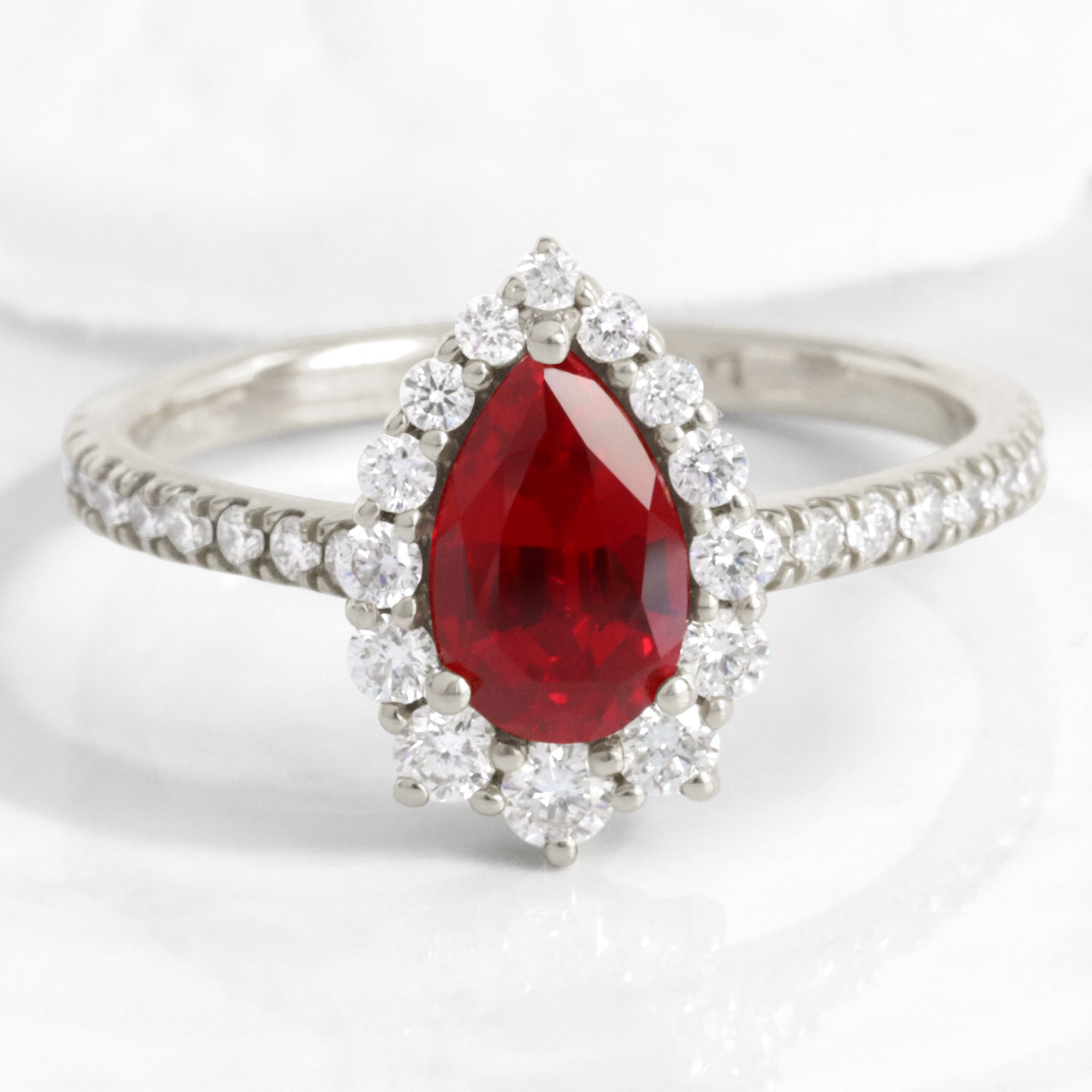 pear shaped ruby engagement ring white gold halo diamond ring ruby cluster ring by la more design jewelry