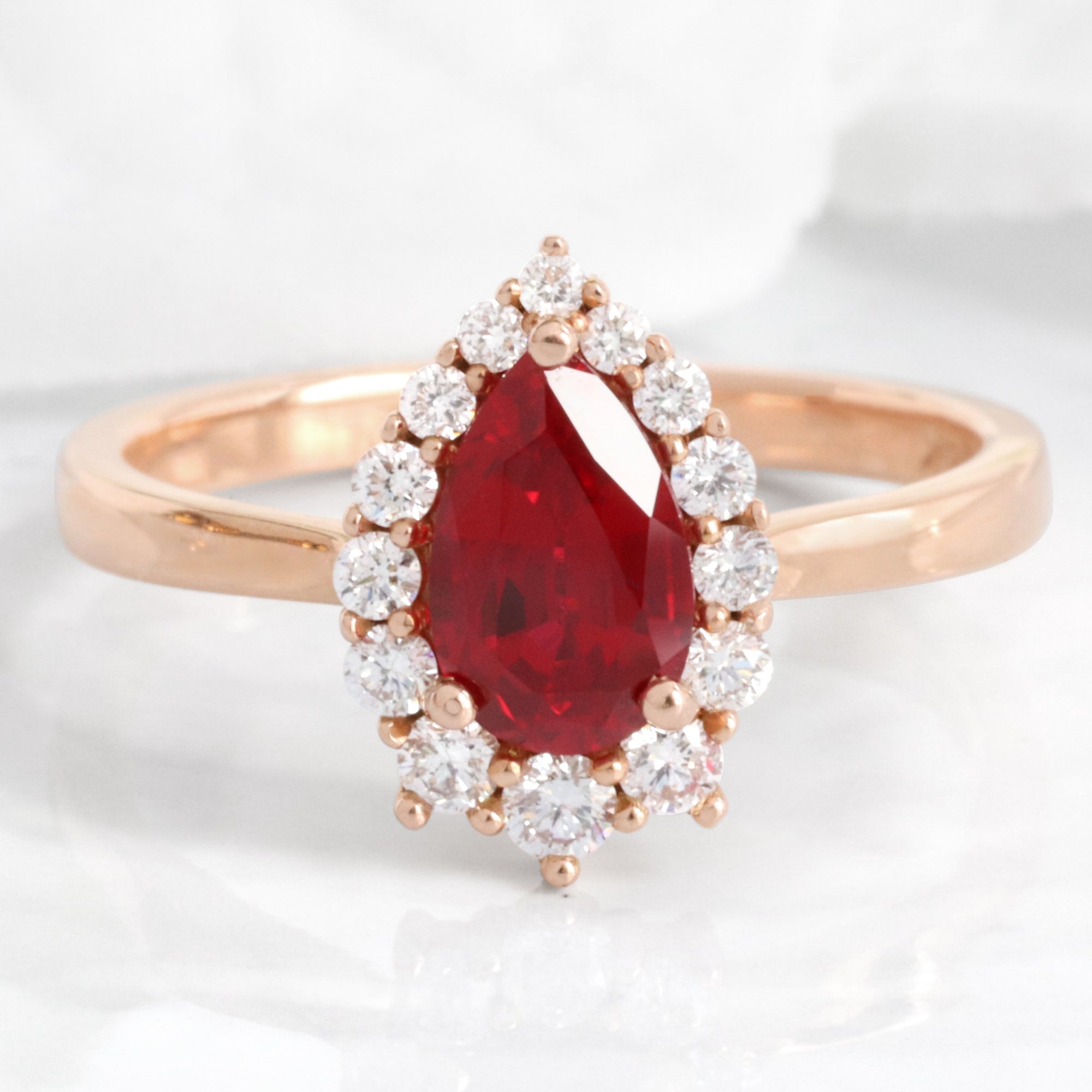 Pear cut Ruby ring three piece ring - halo engagement ring set July birthstone - promise ring - propose ring - gift for her deals - bridal ring