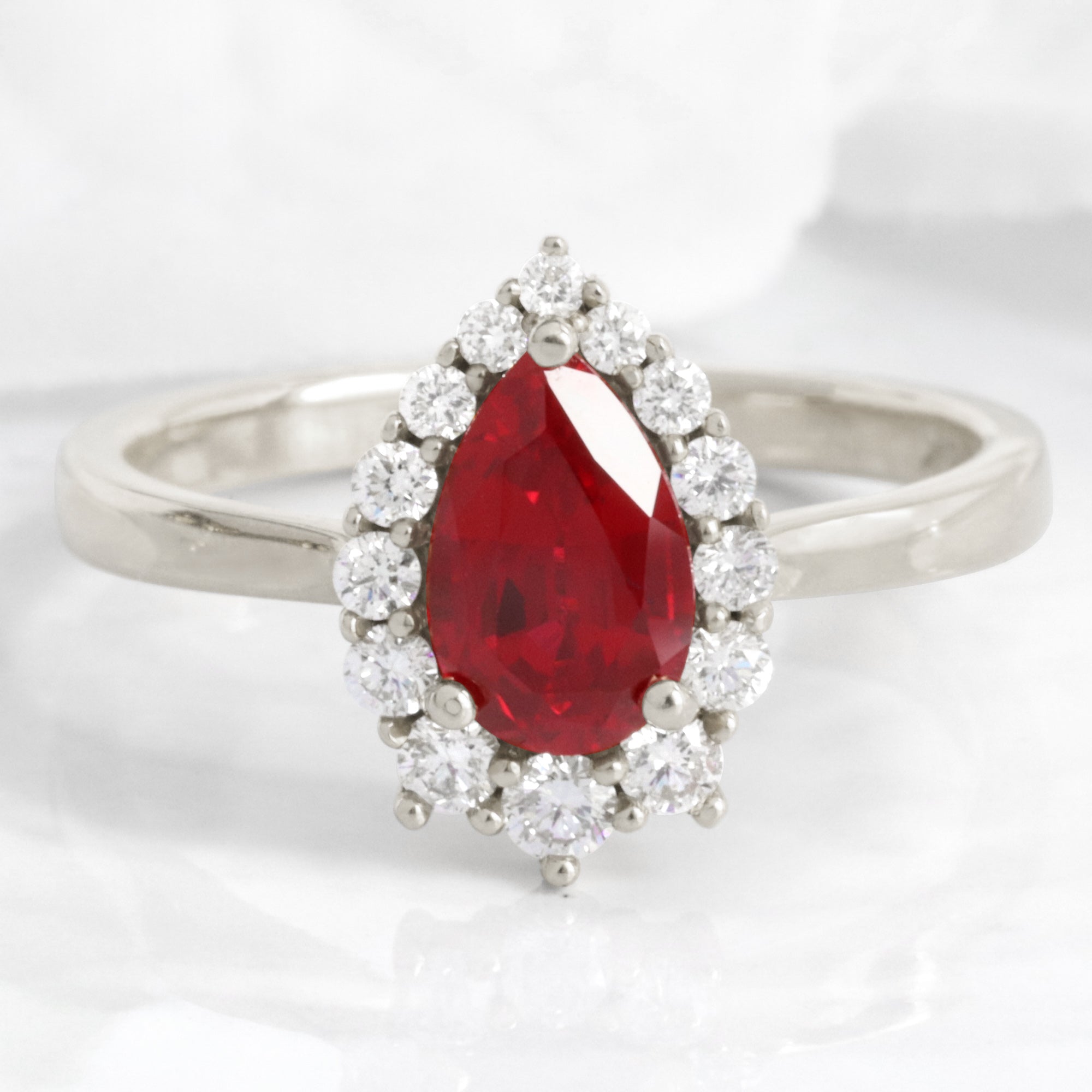 Pear Ruby Ring Solid Silver Cluster Ring Halo Promise Ring 2024 for Women