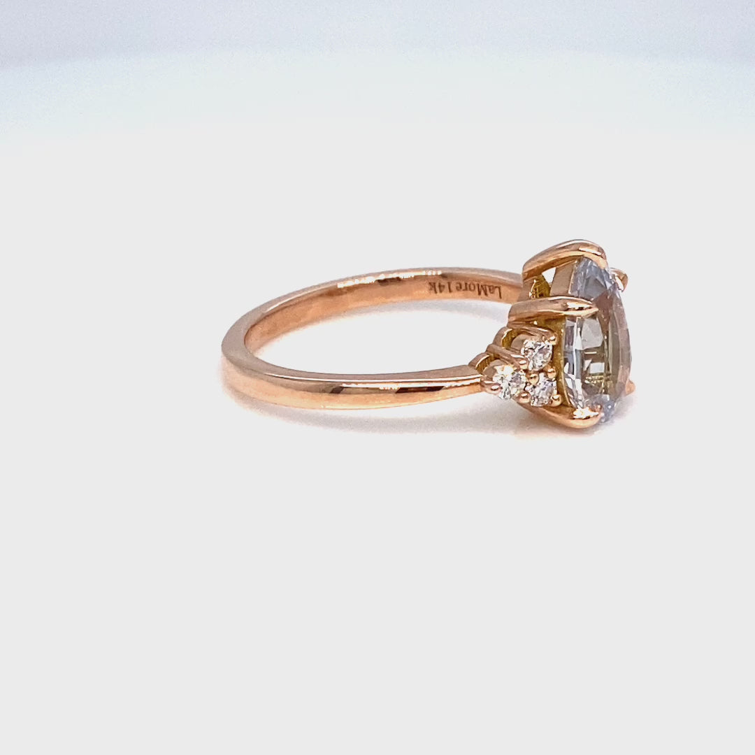 Pear cut white sapphire ring rose gold 3 stone diamond ring la more design jewelry