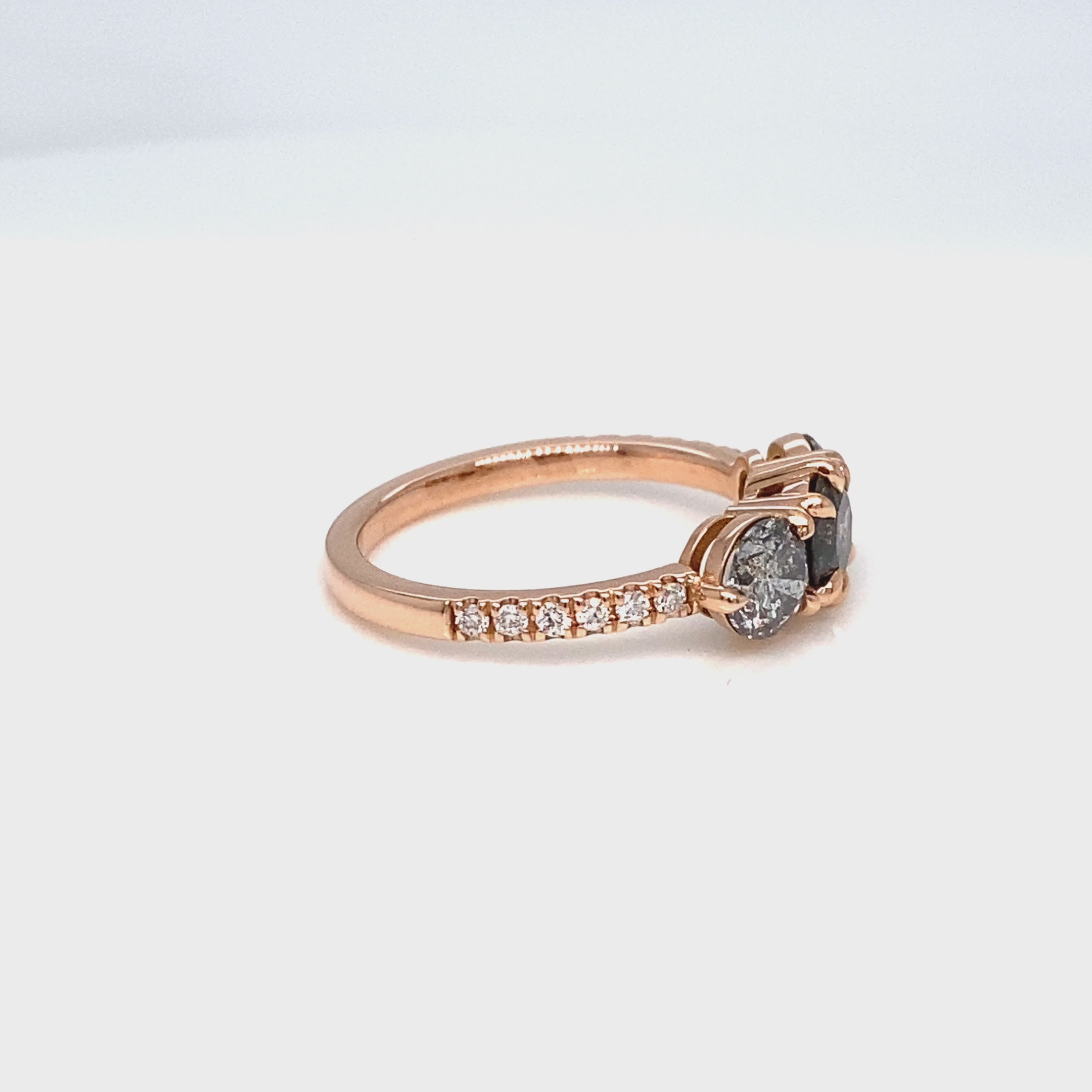 Natural Salt and Pepper Diamond Ring Rose Gold Grey Diamond 3 Stone Ring la more design jewelry