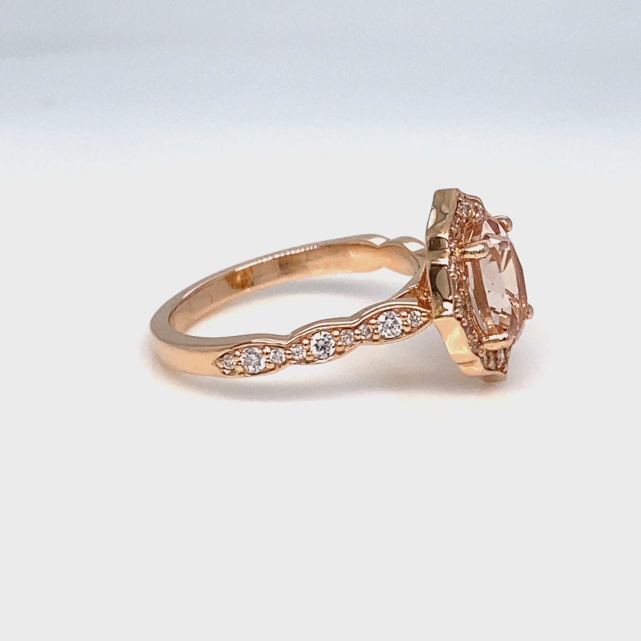 Oval morganite engagement ring rose gold vintage halo diamond morganite ring la more design jewelry