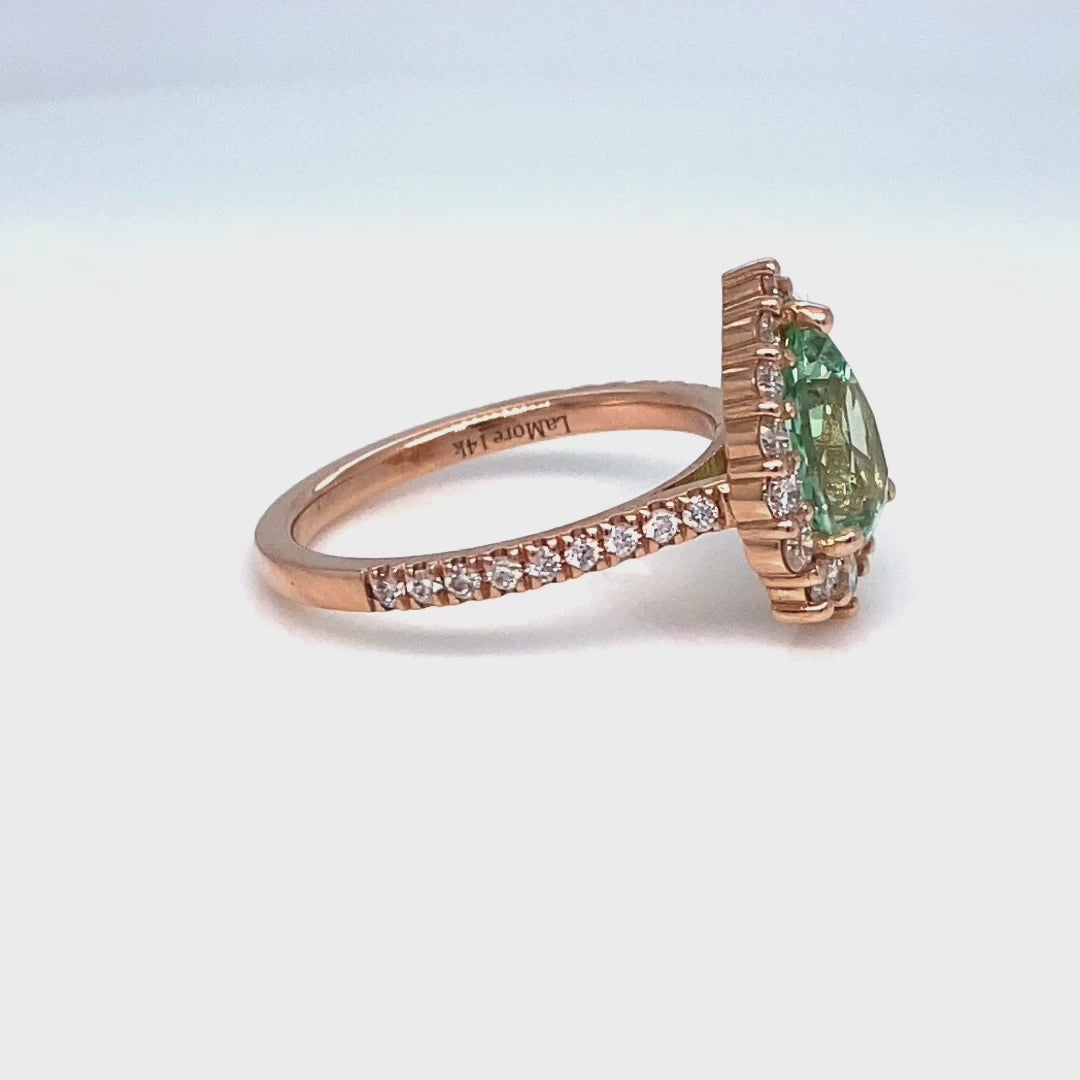 Pear seafoam green sapphire engagement ring rose gold halo diamond sapphire ring la more design jewelry