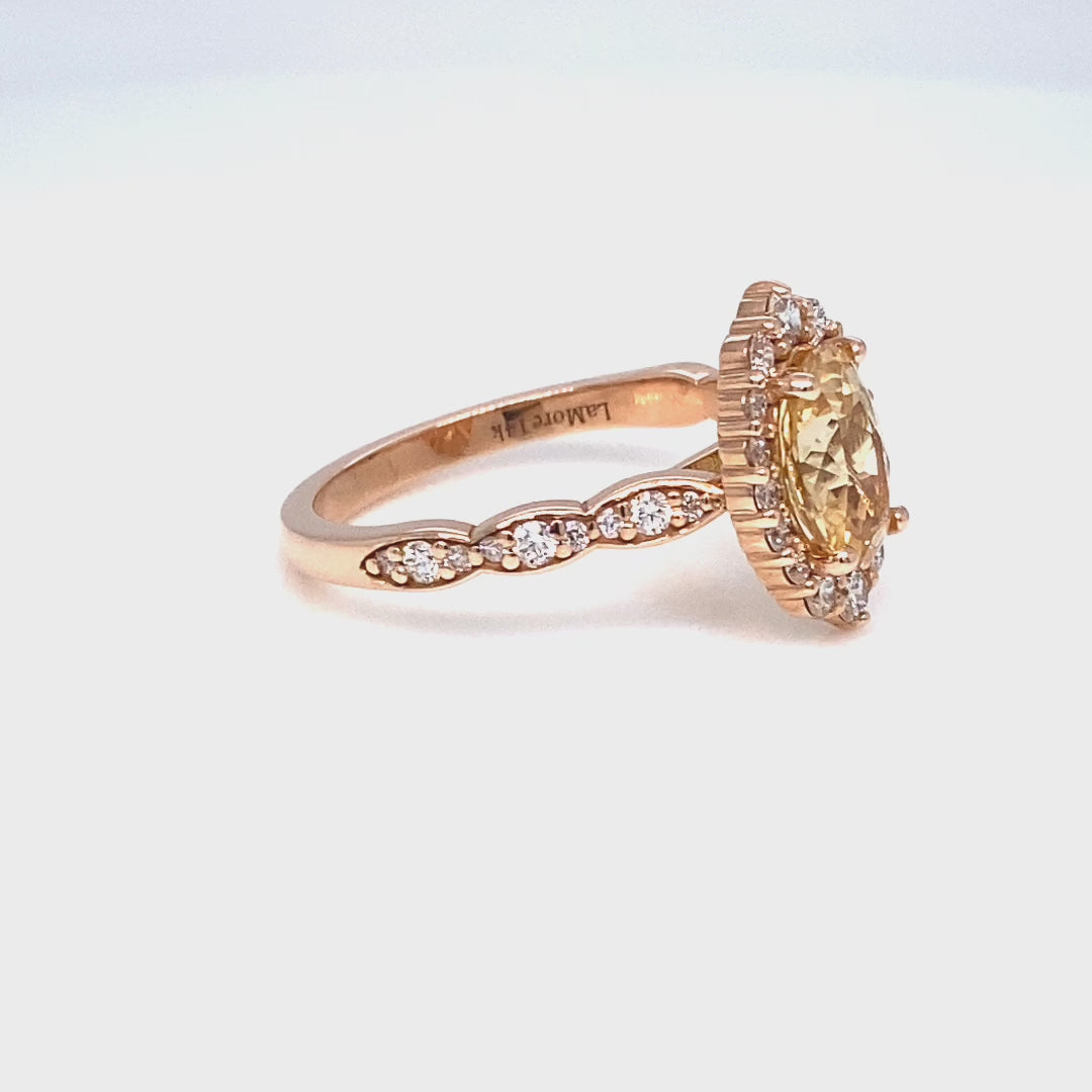 Champagne yellow sapphire ring rose gold halo diamond sapphire ring la more design jewelry