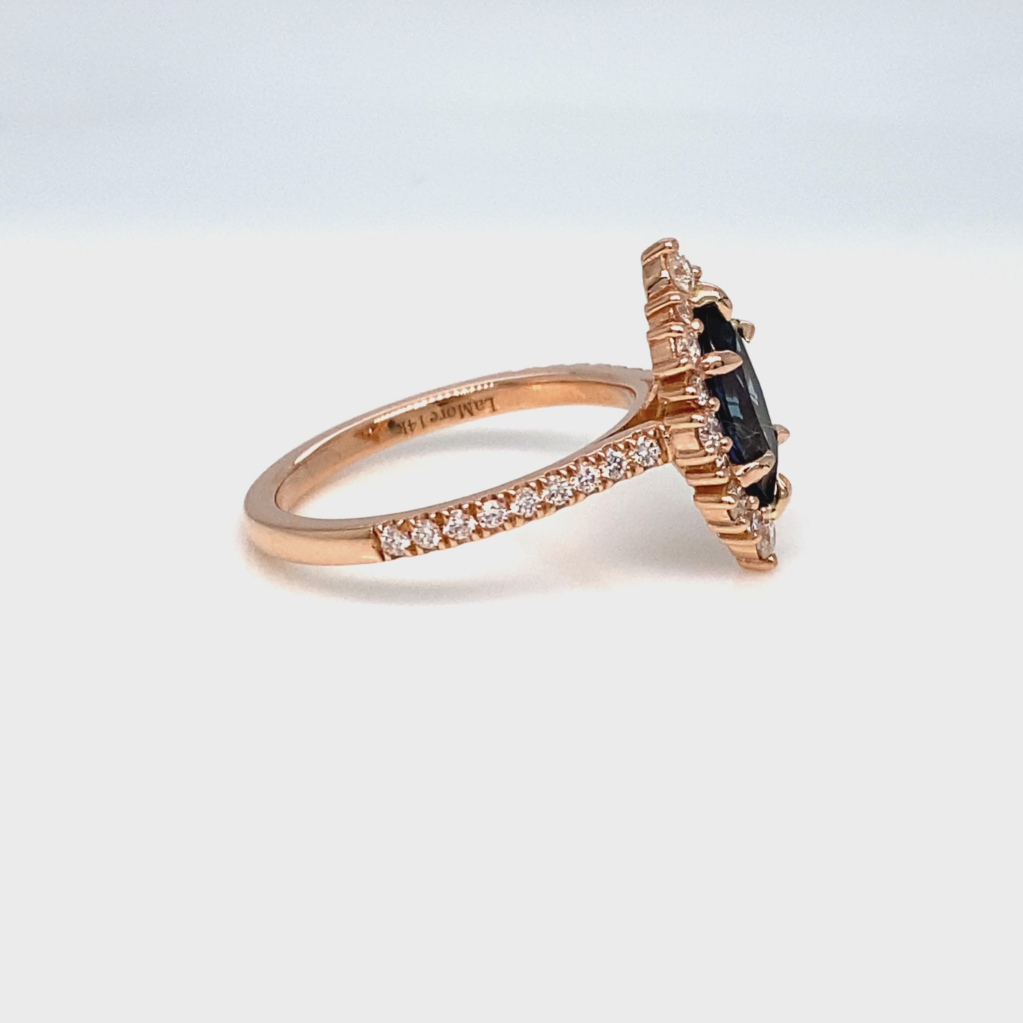 Marquise teal blue sapphire ring rose gold halo diamond sapphire ring la more design jewelry