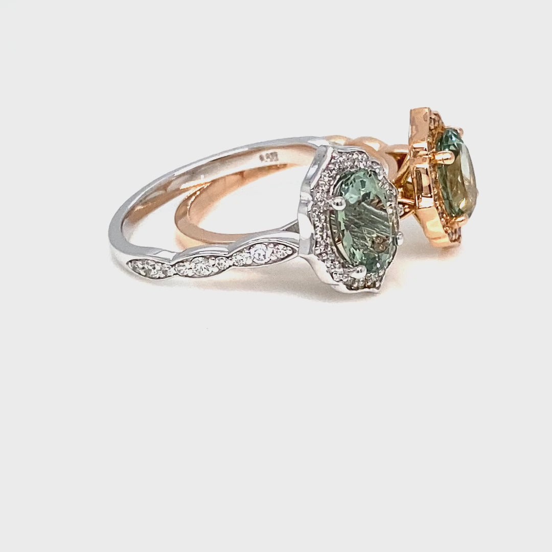 Oval green sapphire ring rose gold vintage halo diamond ring la more design jewelry