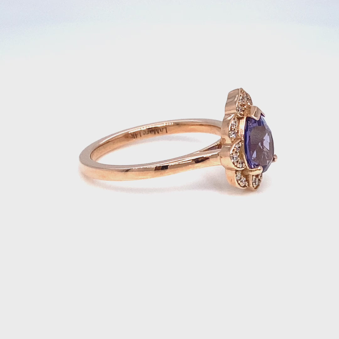 Pear lavender purple sapphire ring rose gold vintage floral sapphire diamond ring la more design jewelry