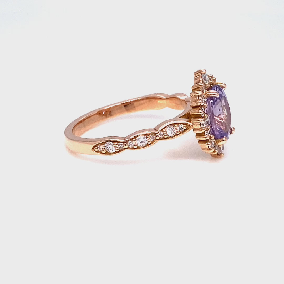 Oval lavender sapphire ring rose gold halo diamond sapphire engagement ring la more design jewelry