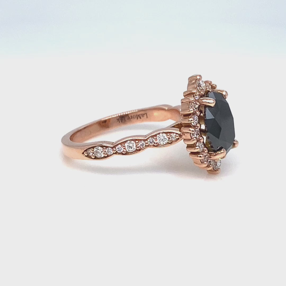 Large oval black diamond engagement ring rose gold halo black diamond ring la more design jewelry