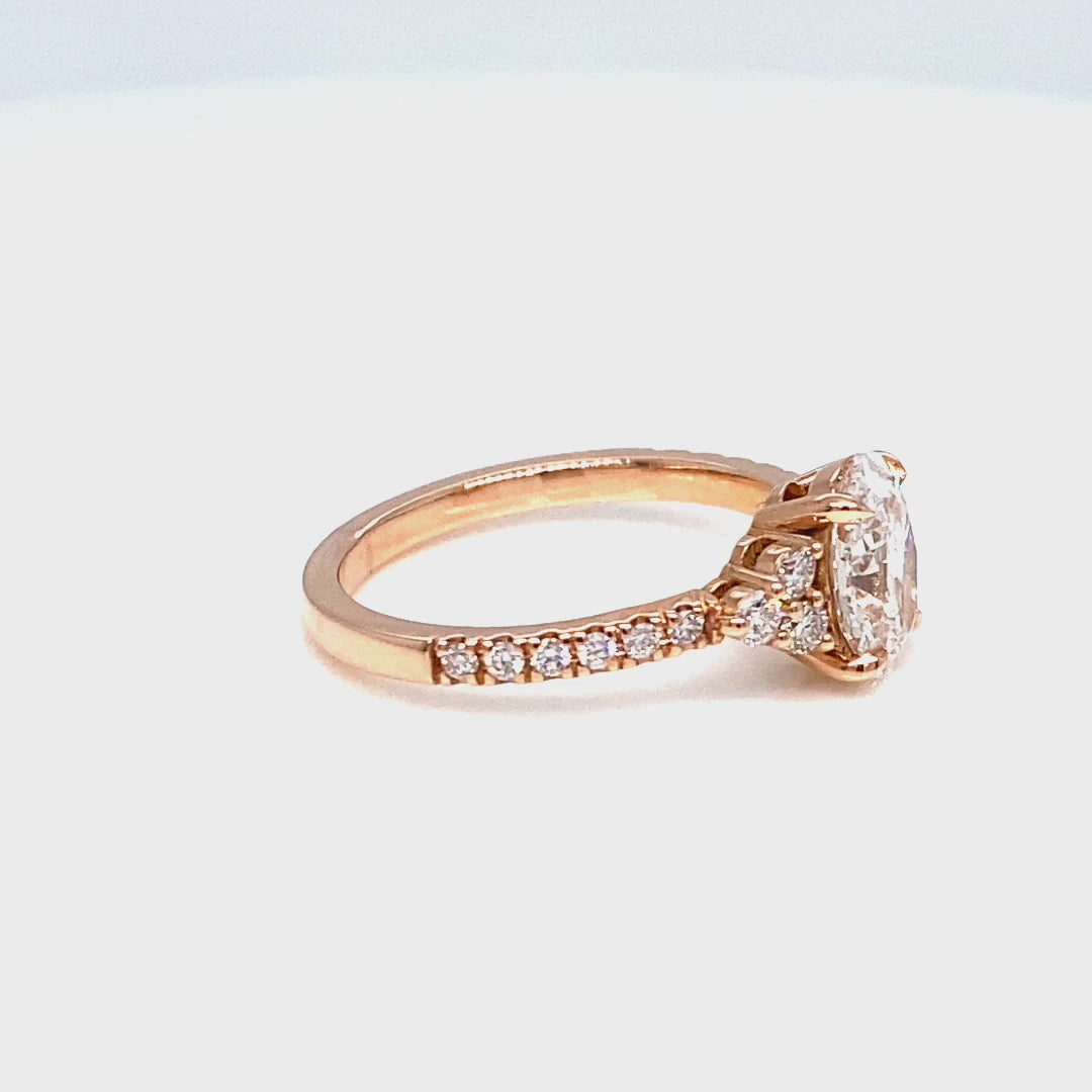 lab grown diamond 3 stone engagement ring rose gold oval diamond cluster ring la more design jewelry