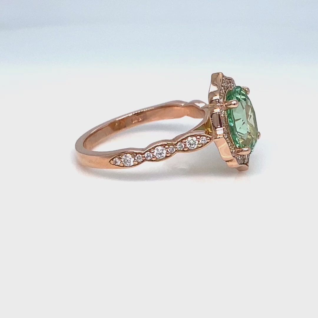 Large oval green sapphire engagement ring rose gold vintage halo diamond sapphire ring la more design jewelry