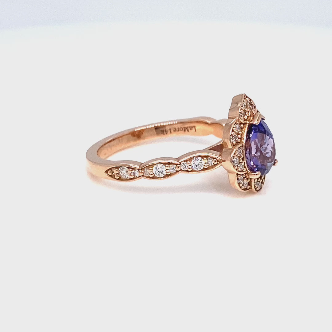 Vintage style purple pear sapphire ring rose gold sapphire diamond ring la more design jewelry