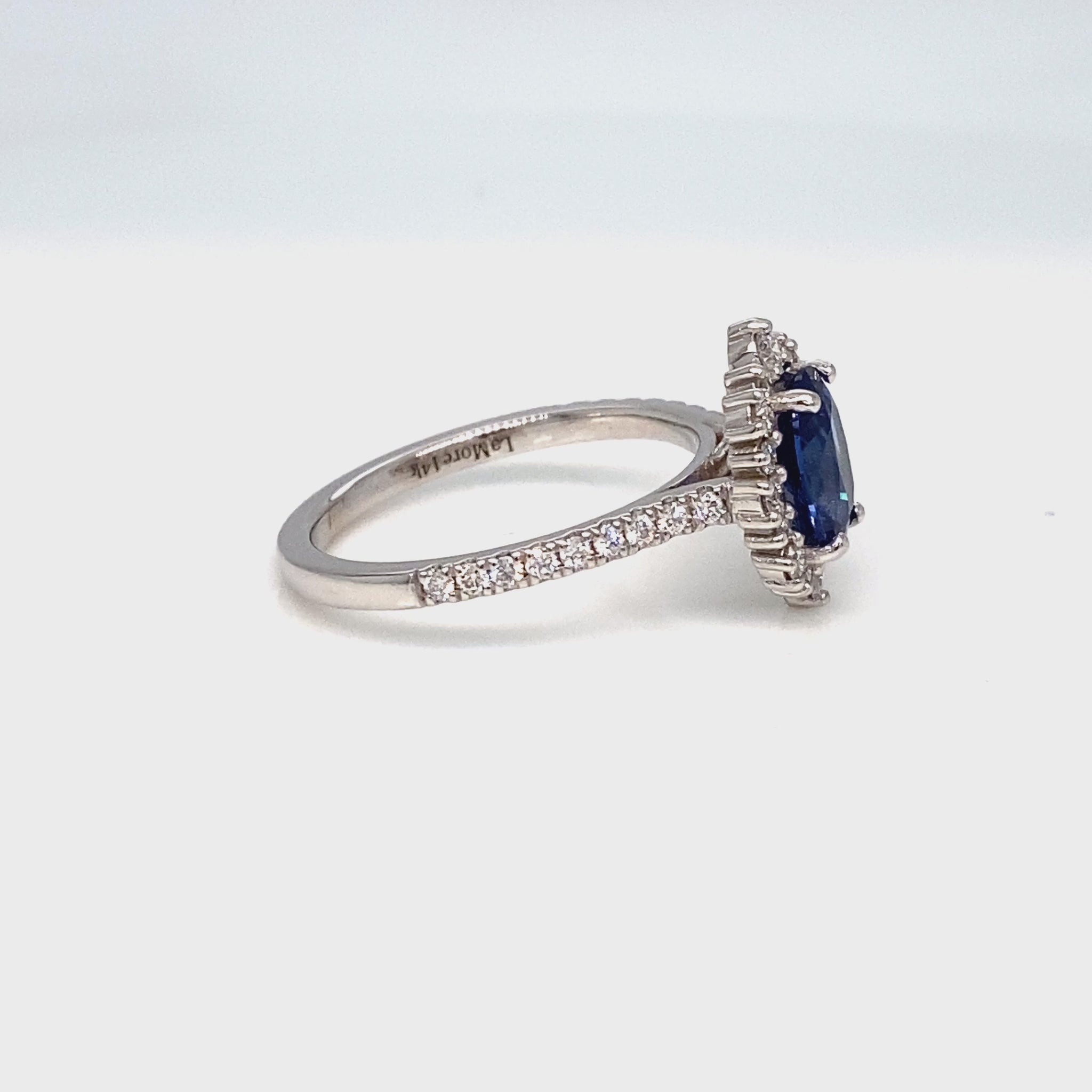 Oval blue sapphire engagement ring white gold halo diamond sapphire ring la more design jewelry