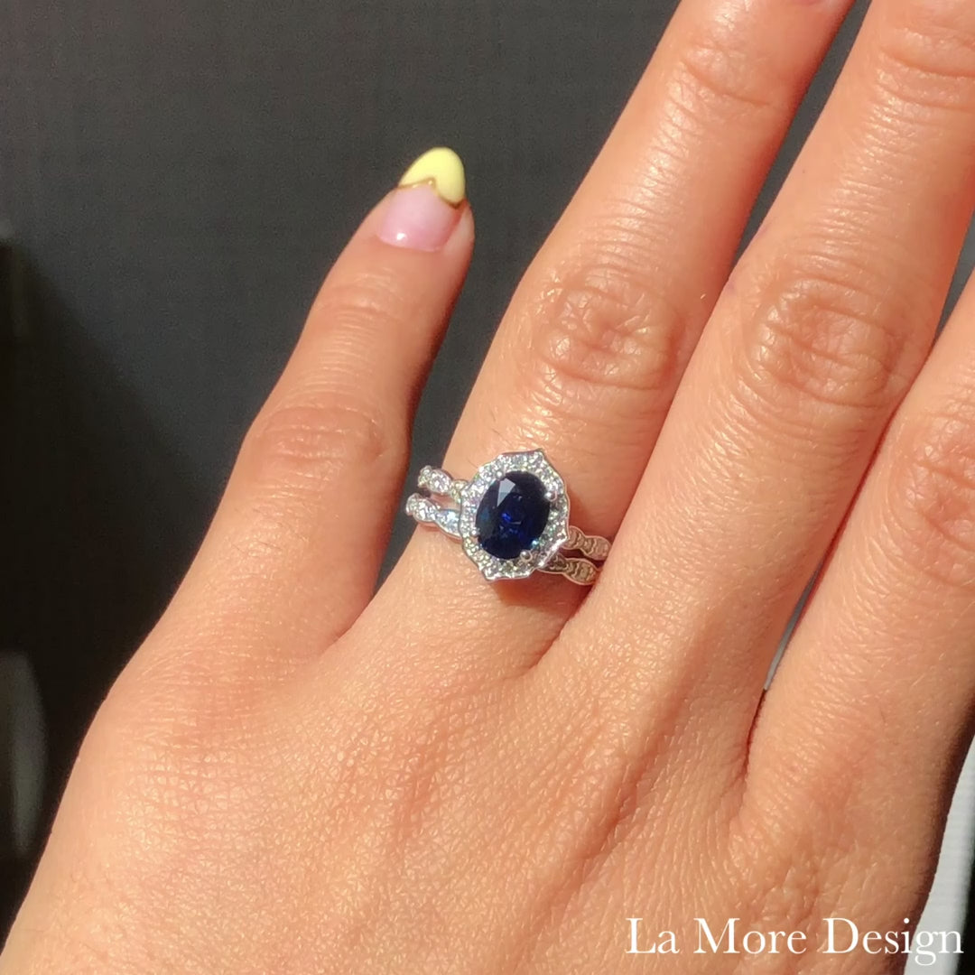 natural blue sapphire engagement ring white gold vintage halo diamond ring la more design jewelry