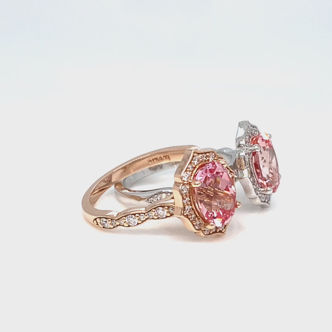 oval peach sapphire ring in rose gold vintage floral diamond band by la more design jewelry