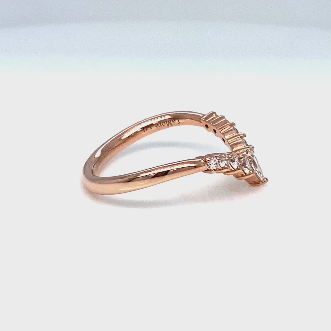 Wishbone diamond wedding ring rose gold V shaped curved wedding band la more design jewelry