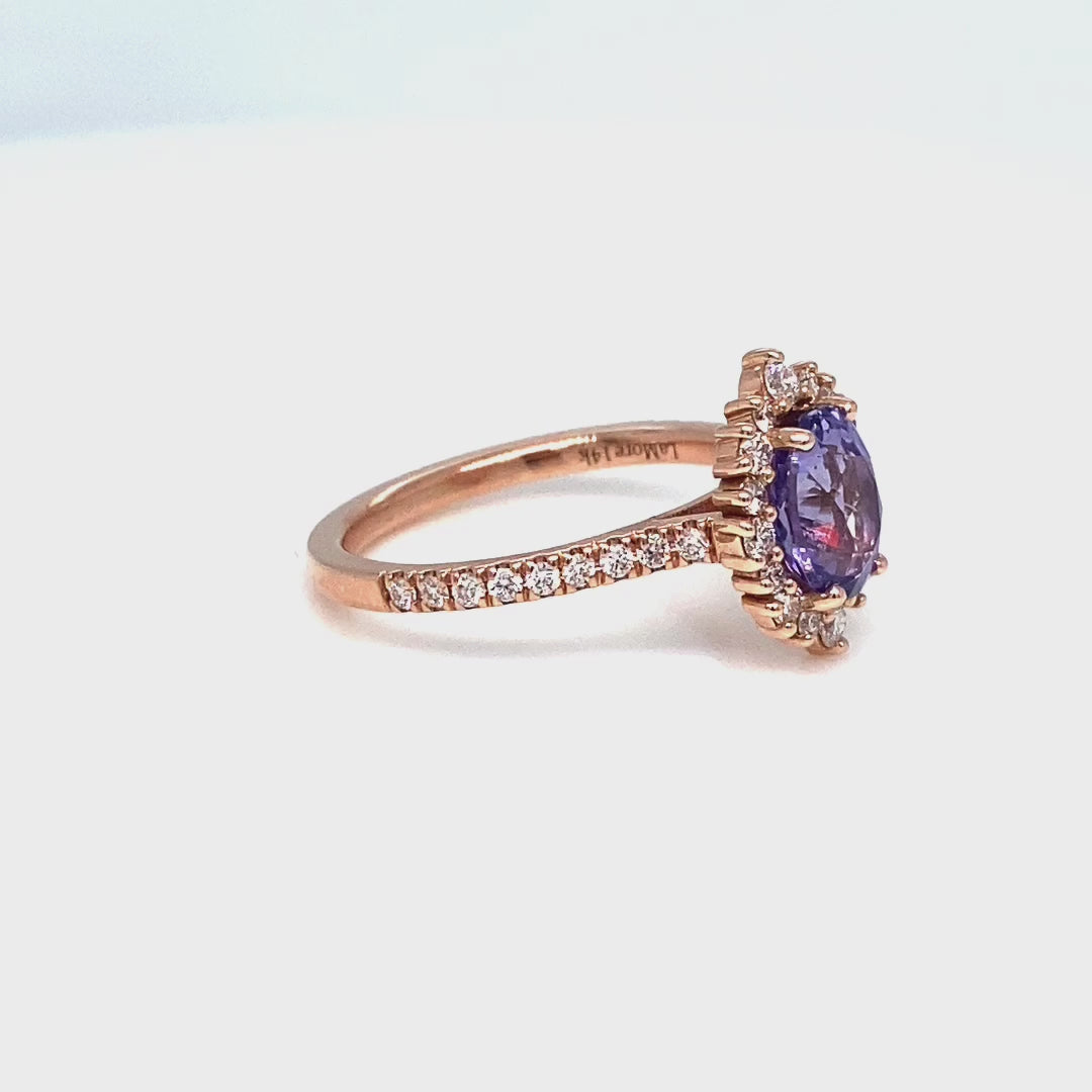 Halo diamond oval lavender sapphire ring rose gold purple sapphire diamond ring la more design jewelry