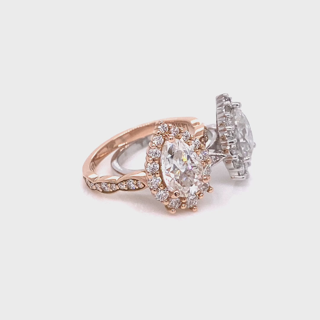 Large pear moissanite engagement ring rose gold halo diamond moissanite ring cluster ring la more design jewelry