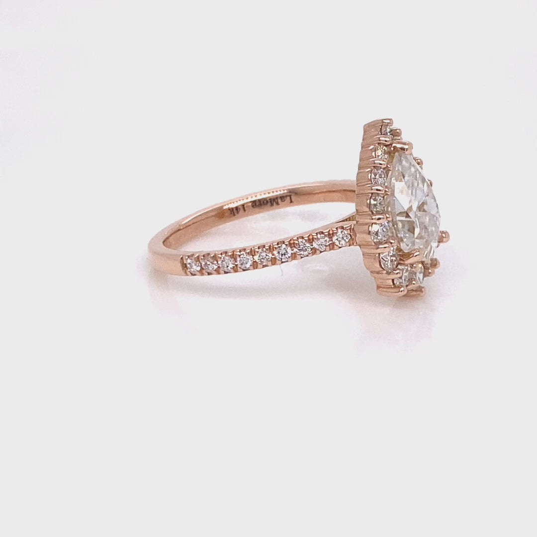 Large pear moissanite engagement ring rose gold halo diamond moissanite ring cluster ring la more design jewelry