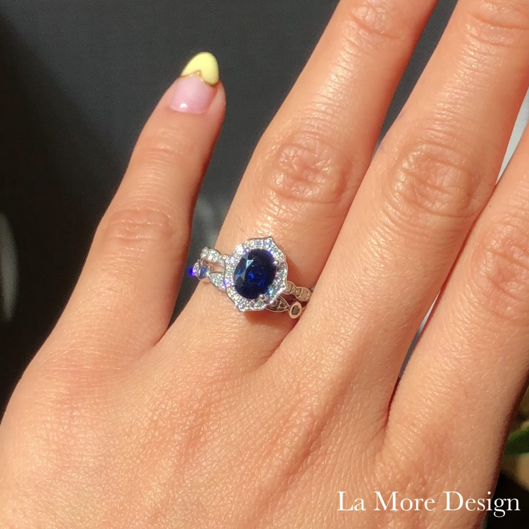 natural blue sapphire engagement ring white gold vintage halo diamond ring la more design jewelry