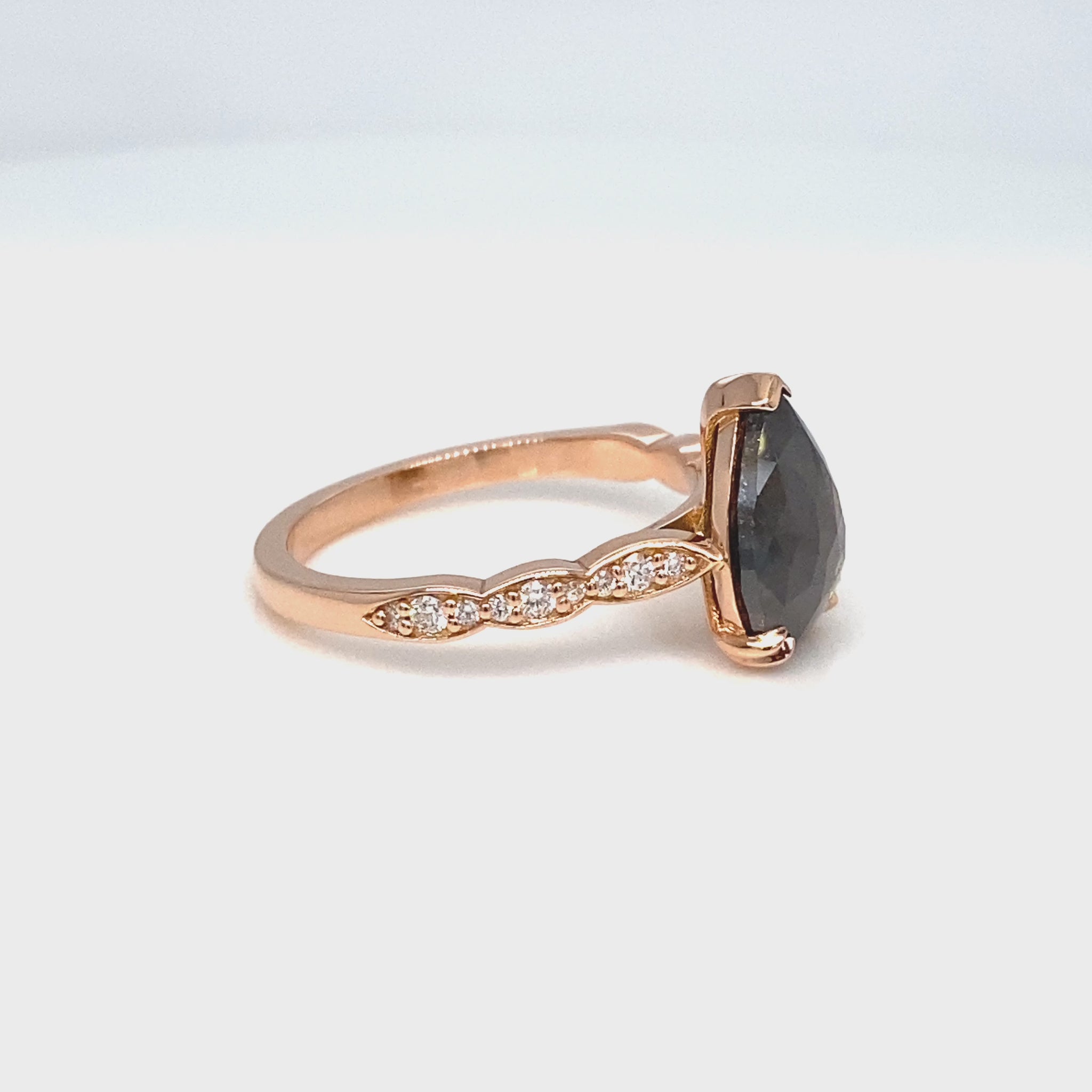 Large Salt and Pepper Diamond Ring Rose Gold Pear Grey Diamond Solitaire Ring la more design jewelry