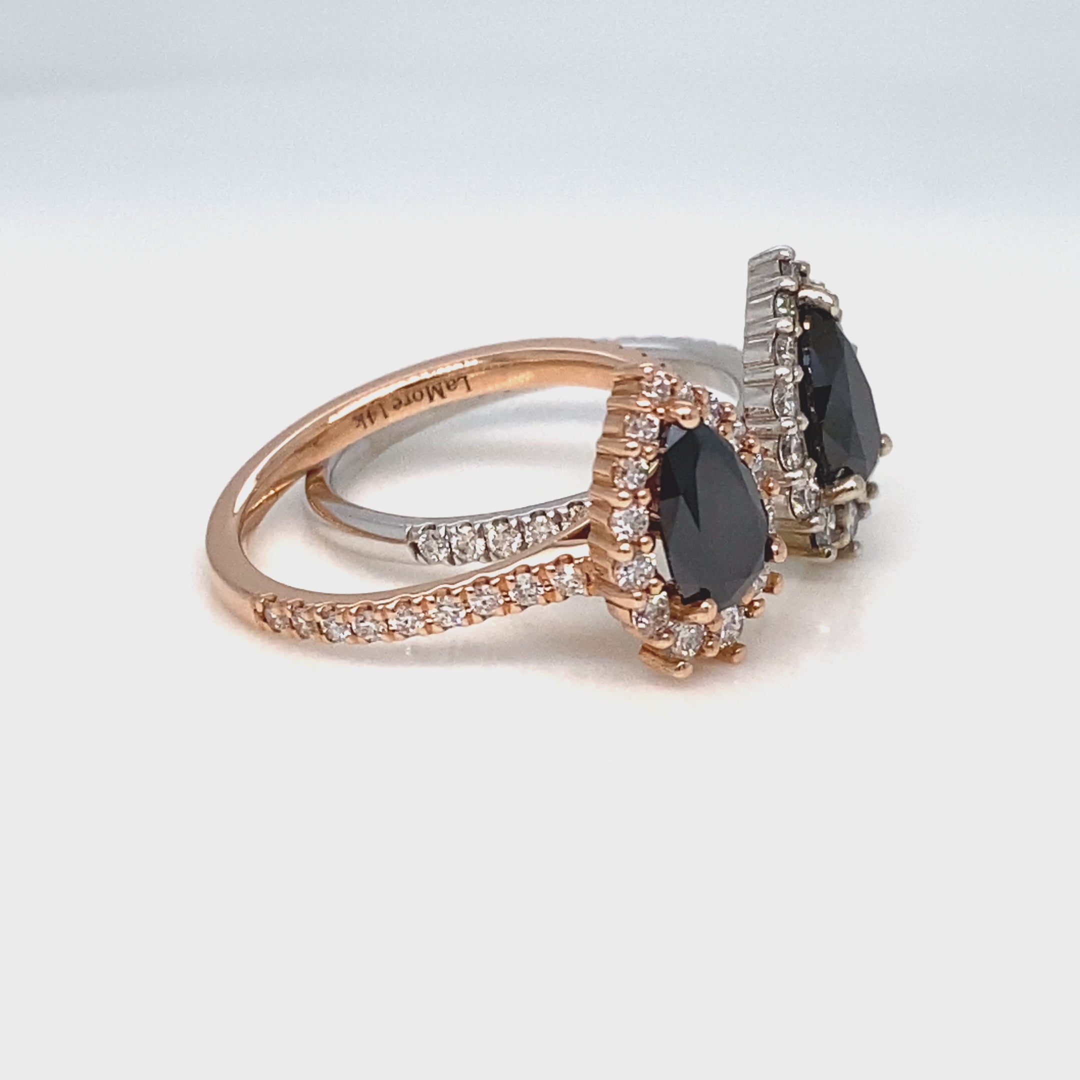 Pear black diamond ring rose gold halo black diamond engagement ring pave band La More Design Jewelry