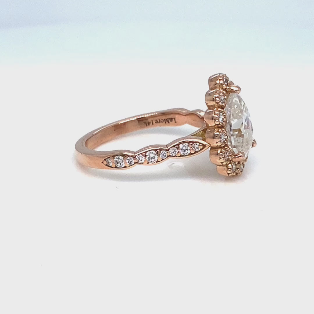 Pear moissanite engagement ring rose gold vintage halo diamond moissanite ring la more design jewelry