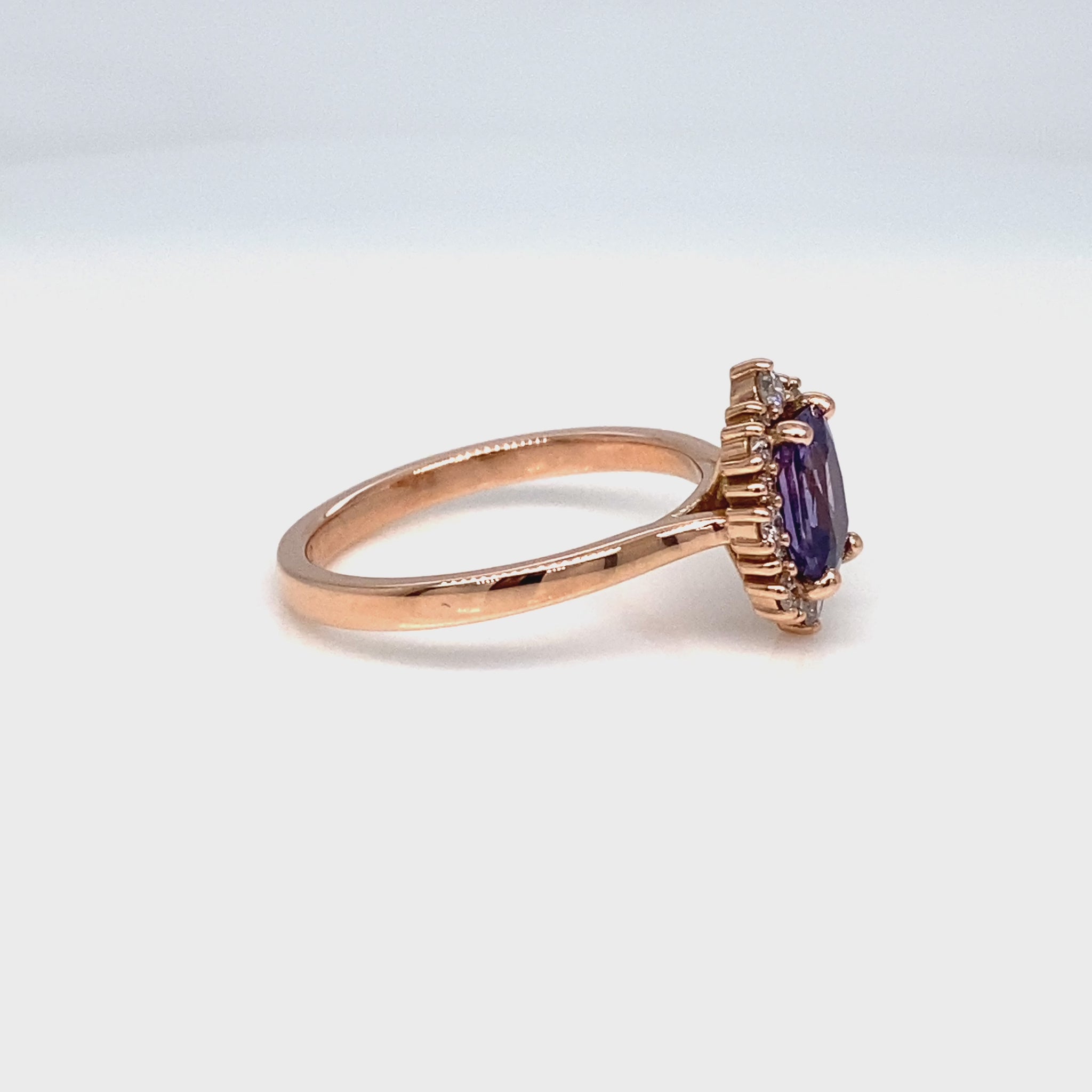 Cushion purple sapphire engagement ring rose gold halo diamond sapphire ring la more design jewelry