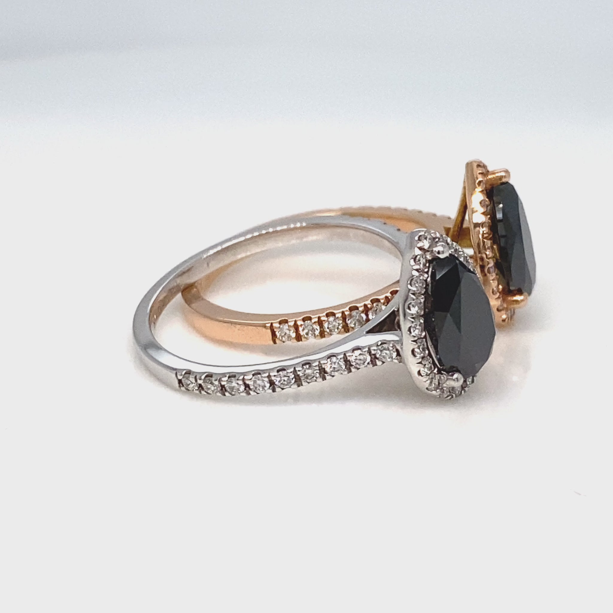 Pear black diamond ring rose gold halo black diamond engagement ring pave band La More Design Jewelry