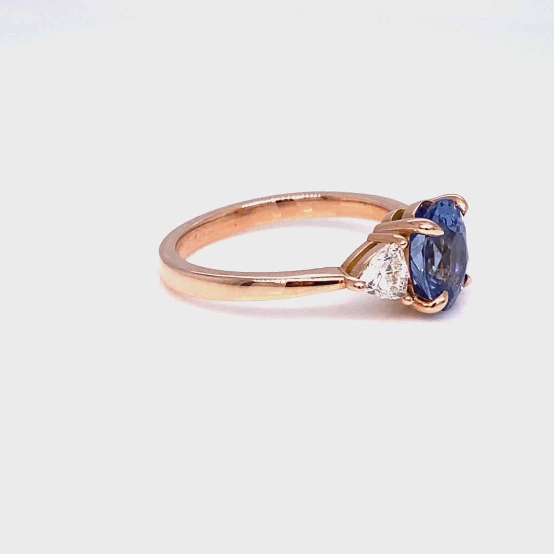 Oval Ceylon blue sapphire ring rose gold 3 stone diamond ring la more design jewelry