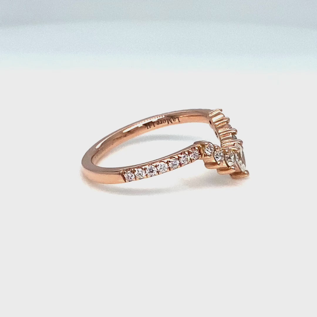 Pear and round diamond wedding ring rose gold u shaped curved pave wedding band la more design jewelry