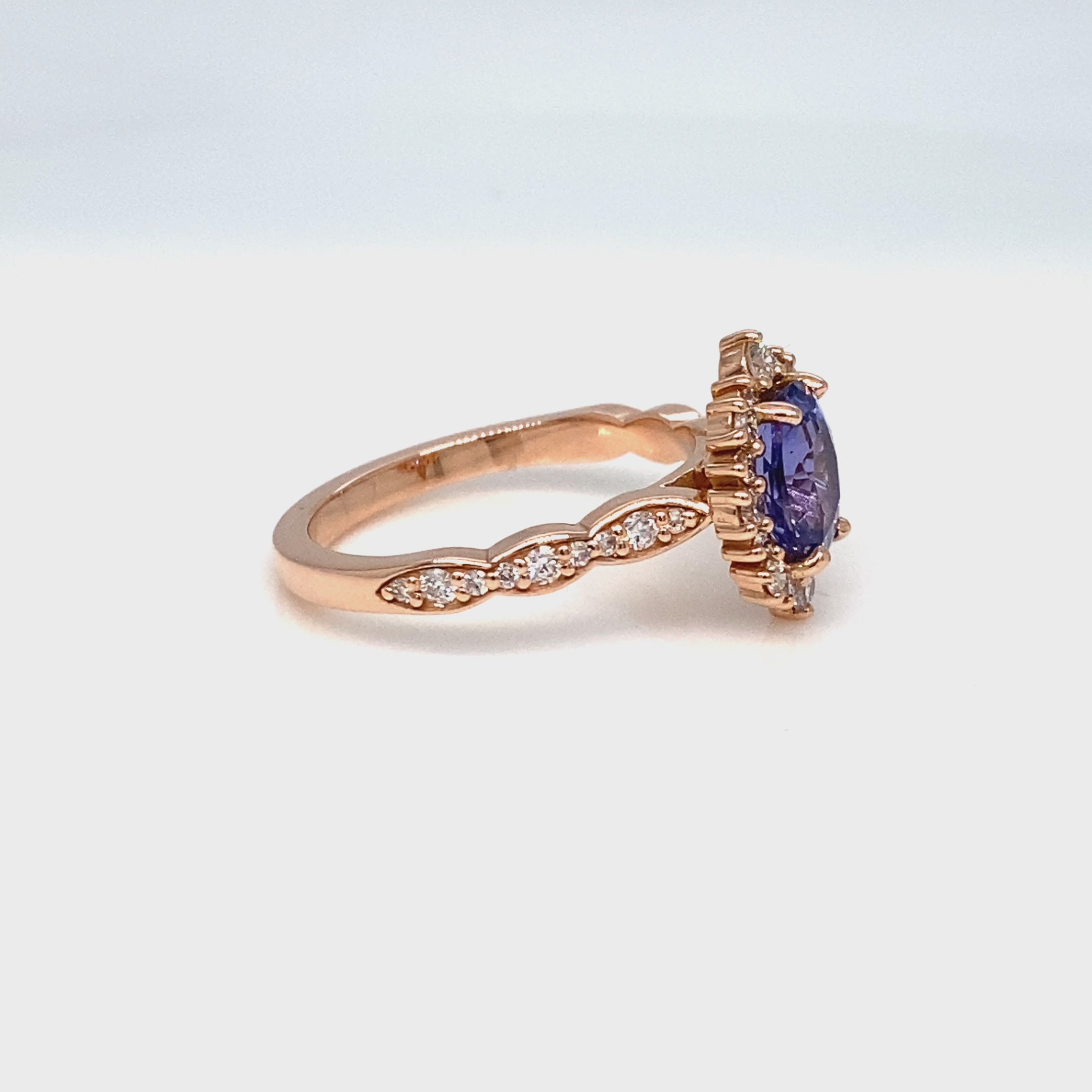 Oval lavender purple sapphire engagement ring rose gold halo diamond sapphire ring la more design jewelry