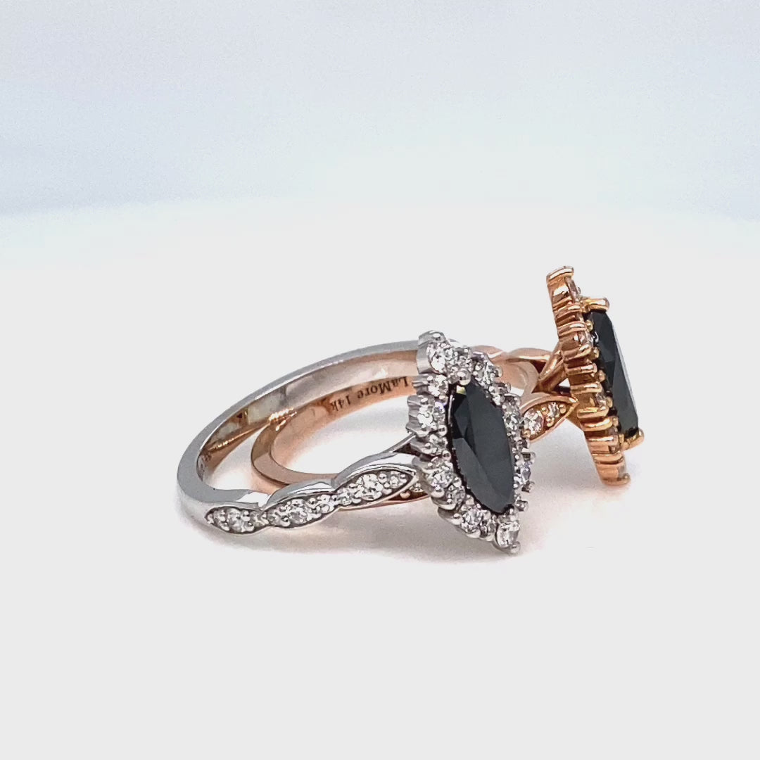 Marquise cut black diamond ring rose gold halo diamond engagement ring la more design jewelry