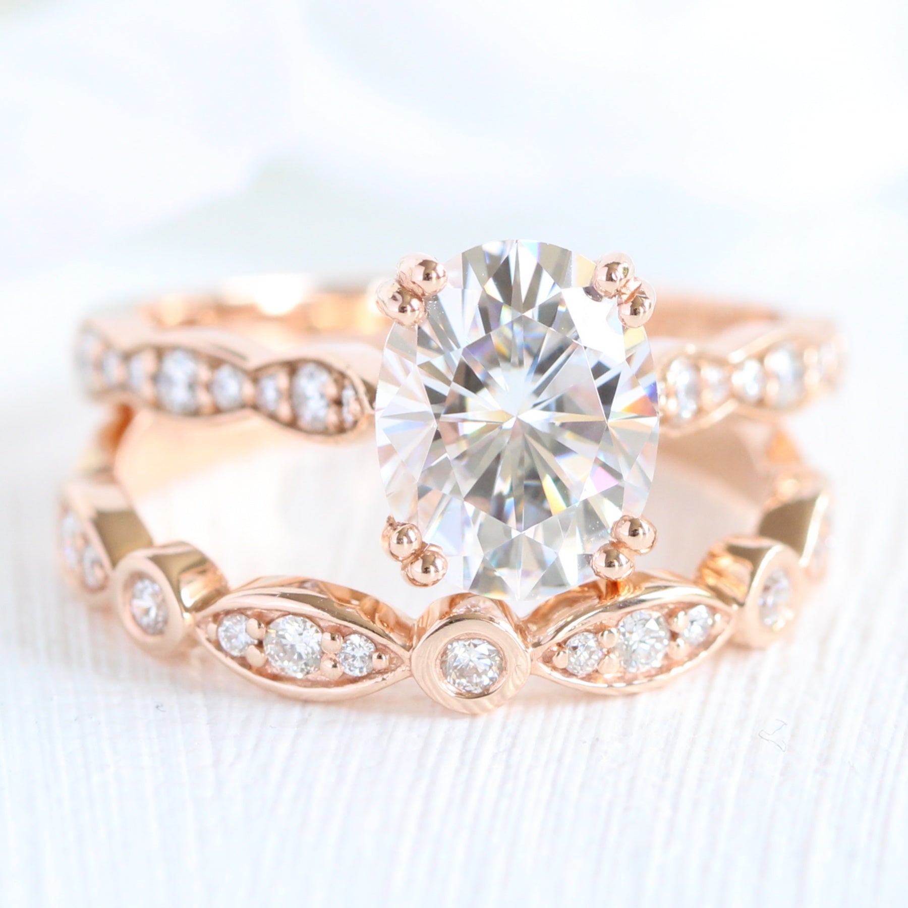 Oval moissanite diamond solitaire ring rose gold large diamond wedding band la more design jewelry