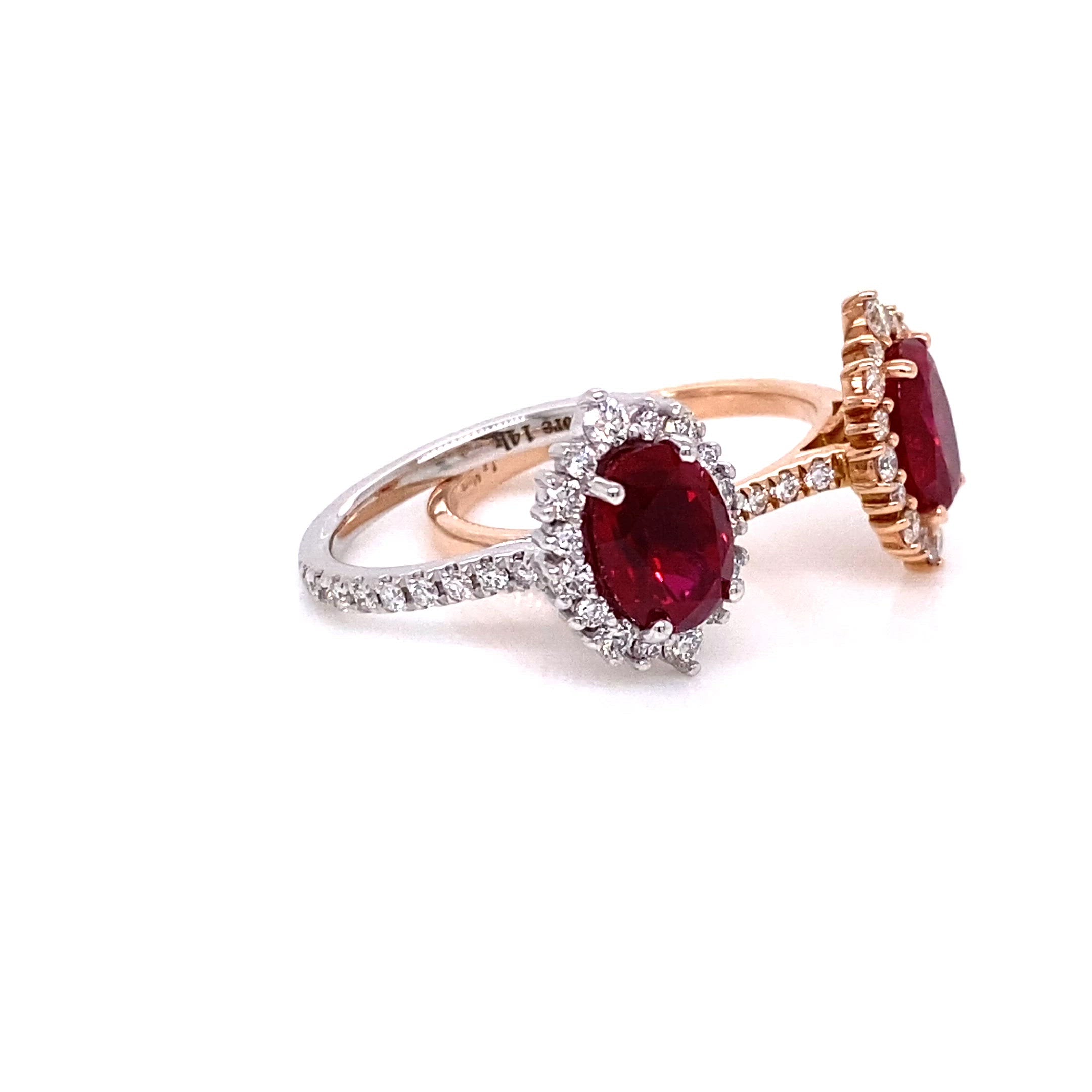 oval ruby engagement ring rose gold halo diamond ring low profile ring by la more design jewelry