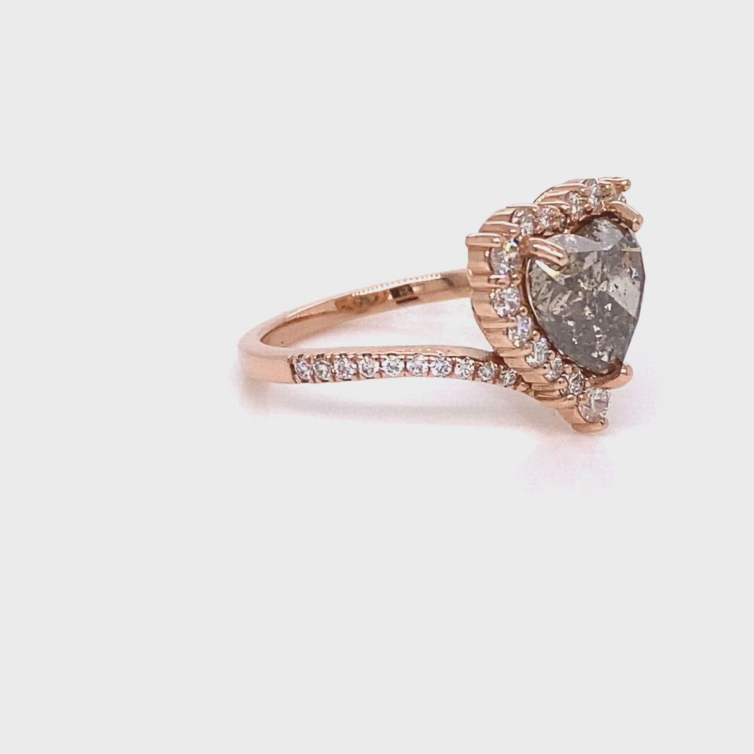 heart shaped diamond ring rose gold salt and pepper diamond halo ring la more design jewelry