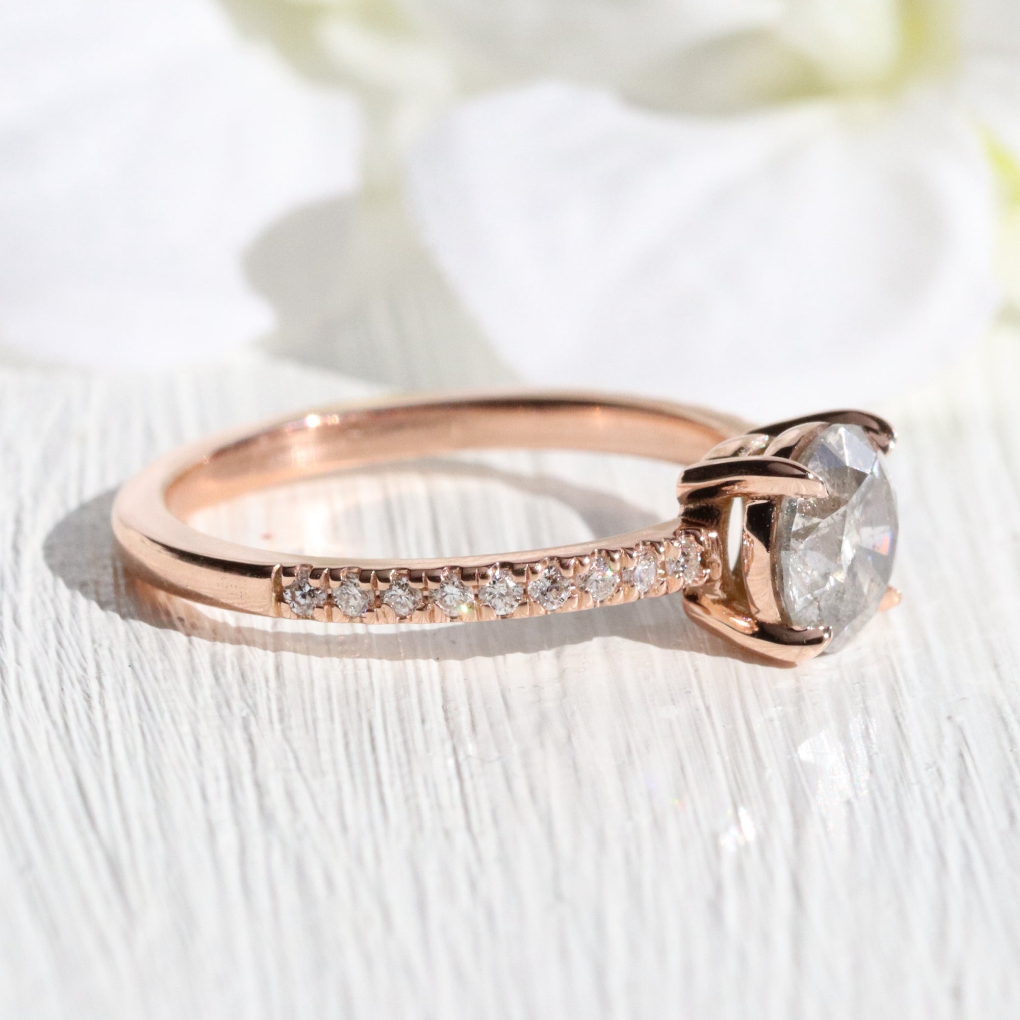 1 ct salt and pepper diamond ring rose gold low setting pave diamond engagement ring la more design jewelry