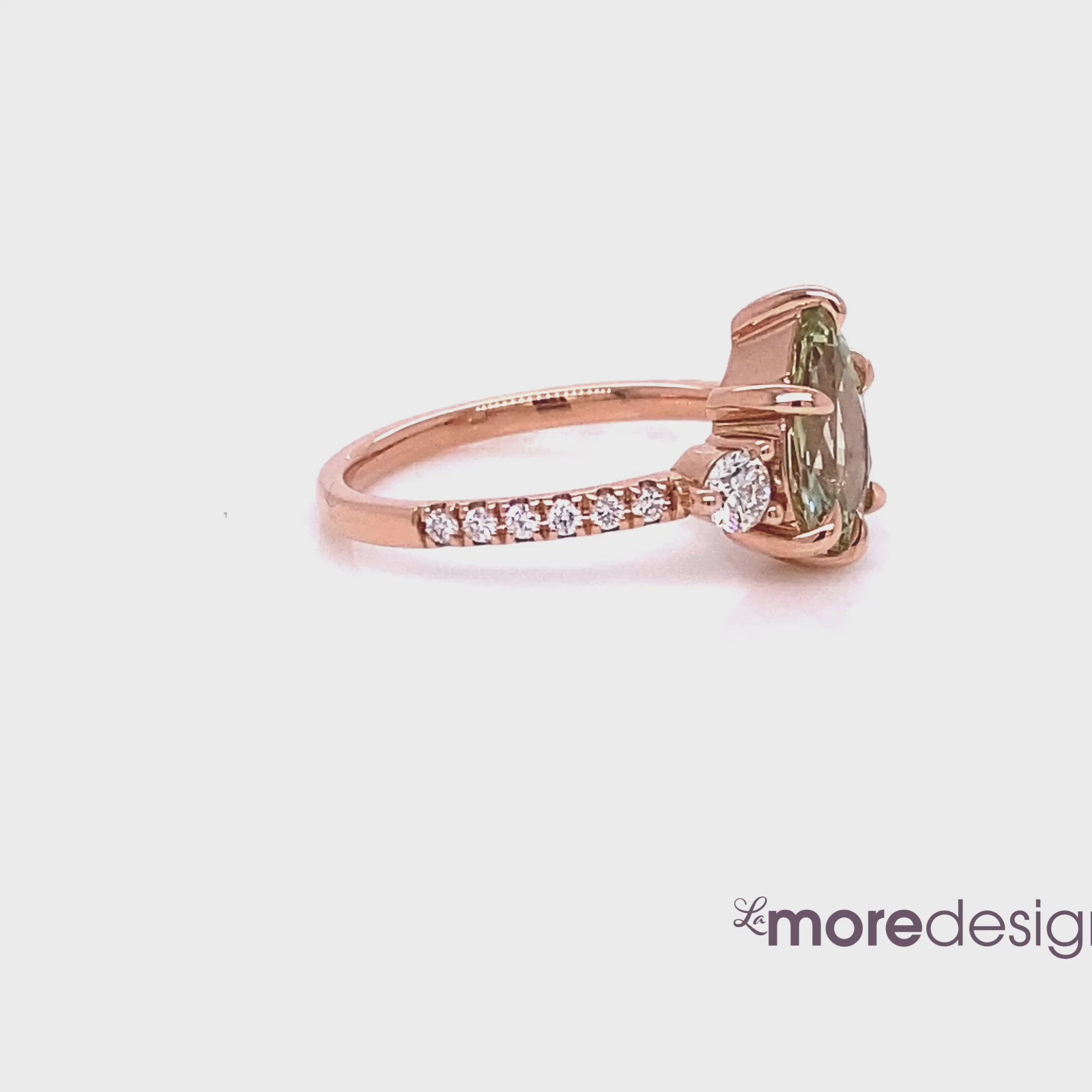 Pear sea foam green sapphire diamond ring rose gold 3 stone ring la more design jewelry