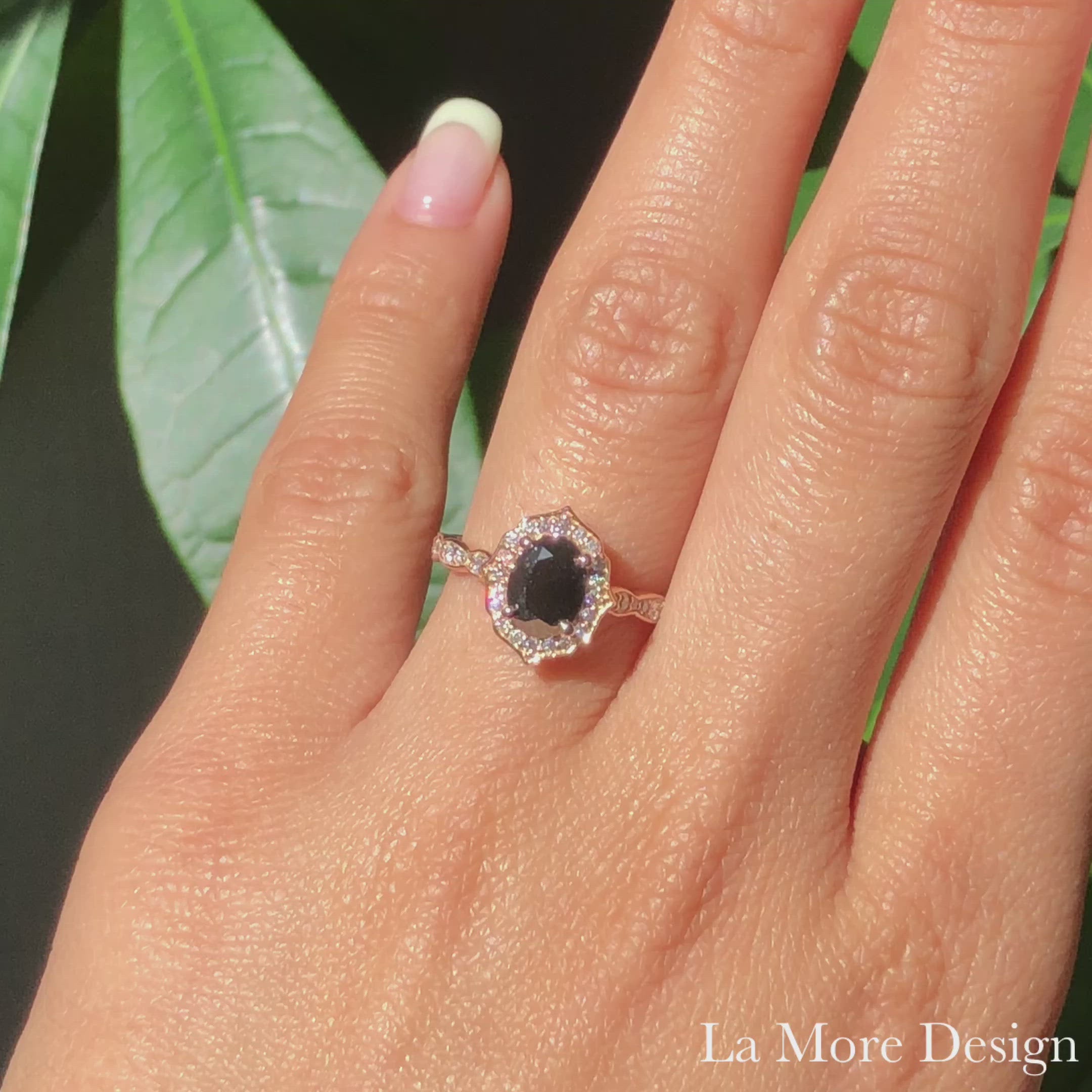 Vintage style with a modern twist ~ this oval black diamond engagement ring in rose gold vintage floral diamond ring setting features an 8x6mm oval cut black diamond center and to complete the elegant vintage look, the ring is finished in the scalloped diamond band. This vintage-inspired diamond ring is perfect for brides who love unique engagement rings. It can be made in your choice of platinum or 14k or 18k yellow, rose, or white gold. A matching bridal ring set is available