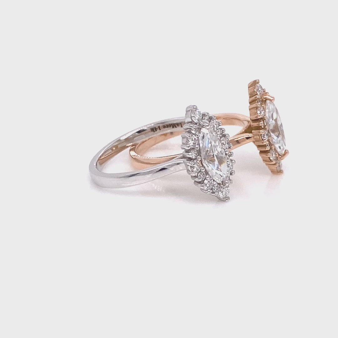 lab diamond ring rose gold marquise diamond halo engagement ring La More Design Jewelry