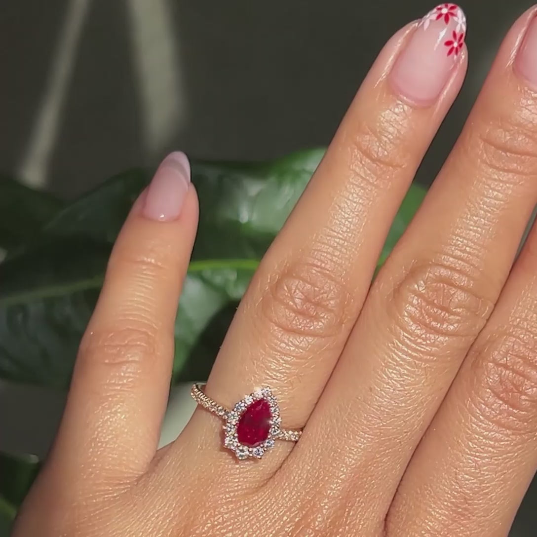 Pear shaped ruby engagement on sale rings